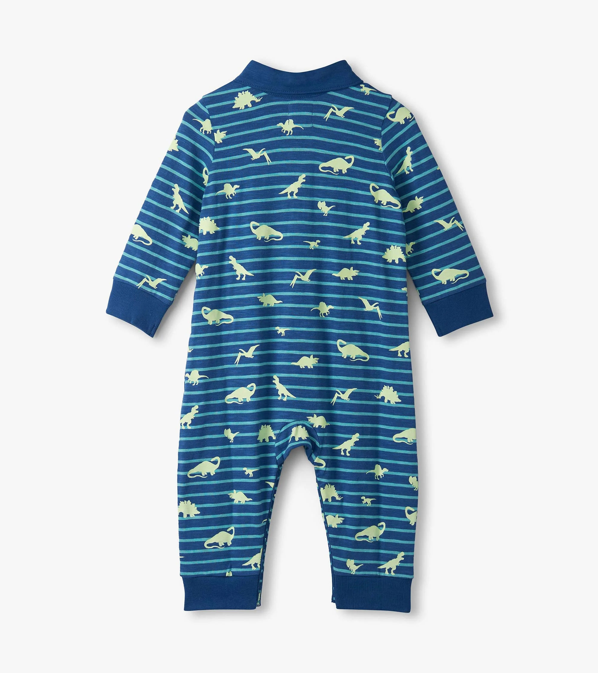 Baby Boys Glow in the Dark Mini Dino Polo Romper - Image 2