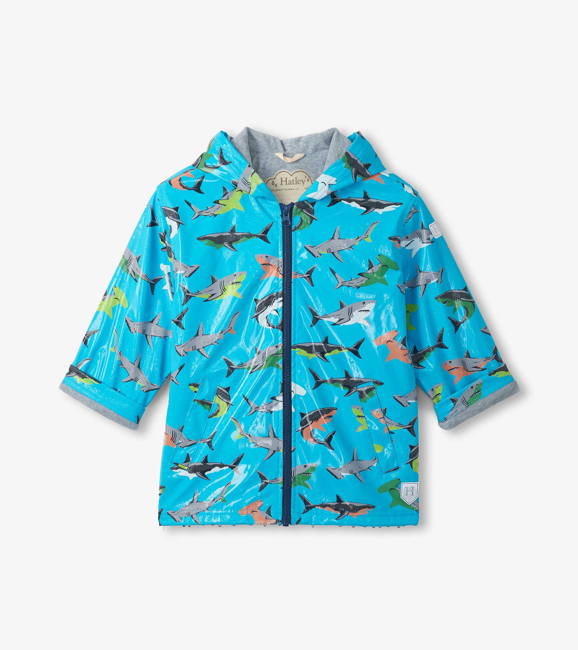 Boys Colour Changing Shark Party Zip-Up Raincoat - Image 2