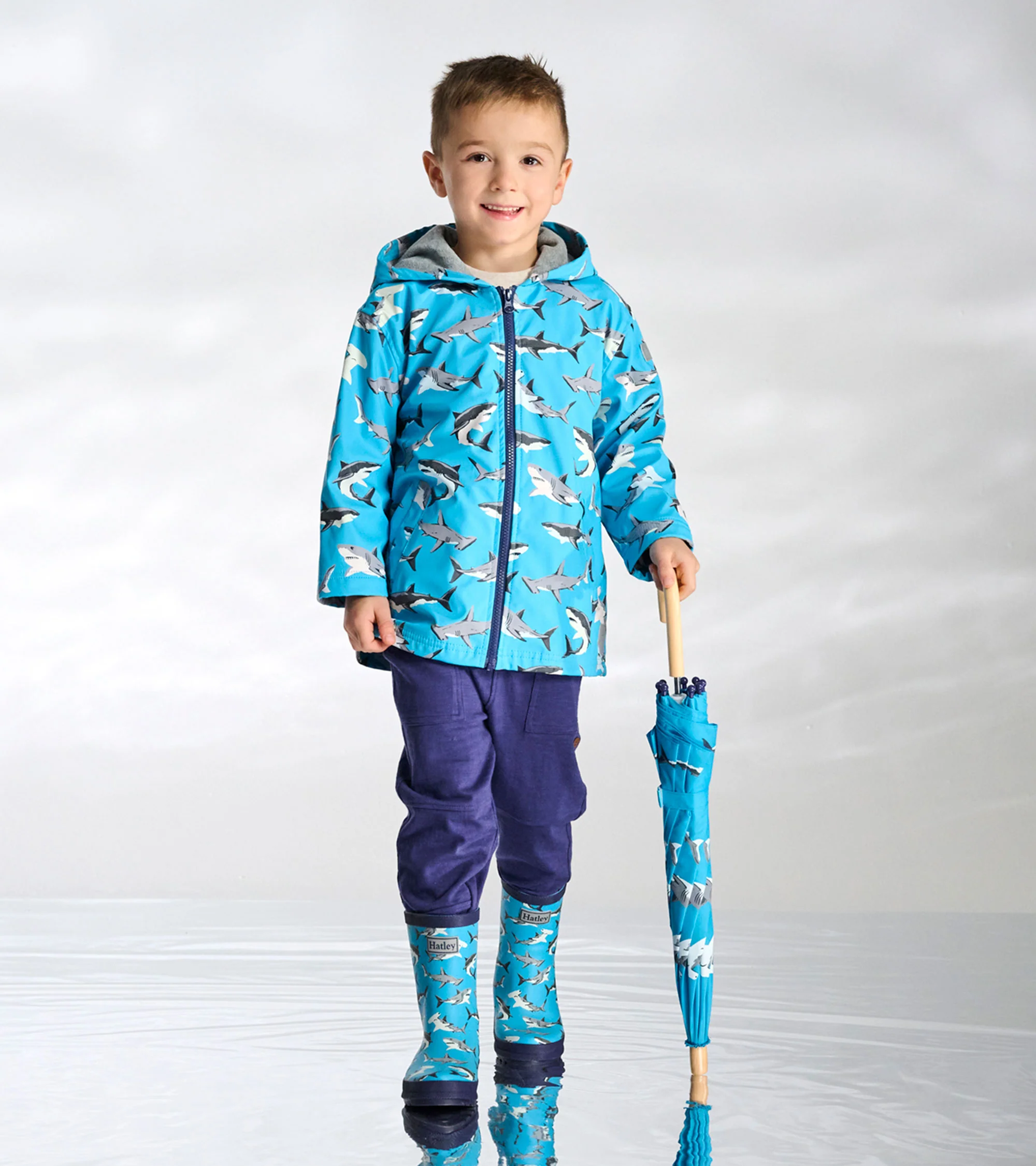 Boys Colour Changing Shark Party Zip-Up Raincoat - Image 3