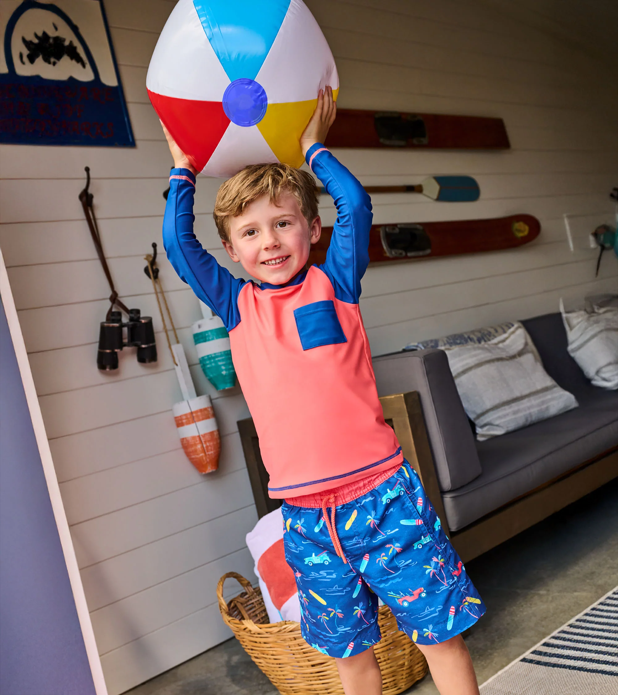 Boys Coral & Navy Long Sleeve Rashguard - Image 3