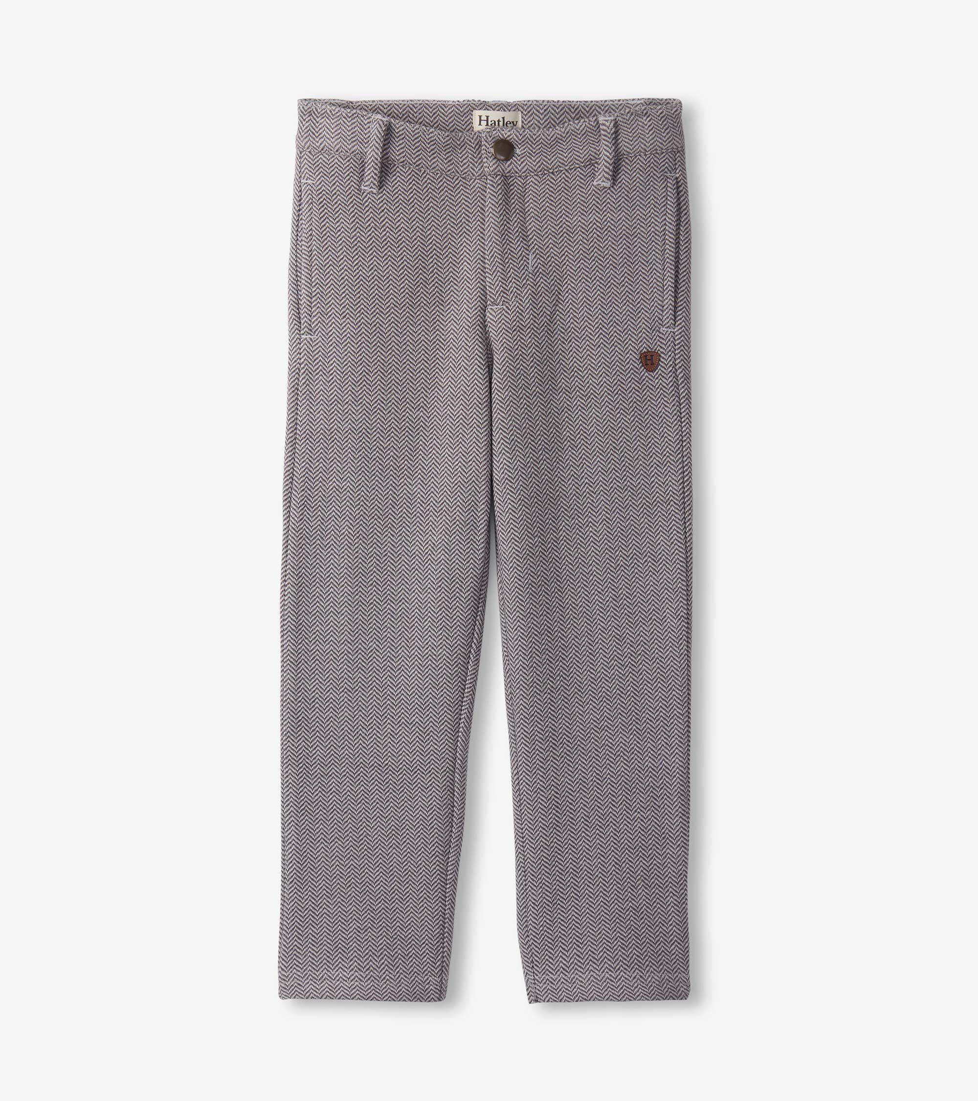 Boys Dark Grey Herringbone Straight Leg Pants