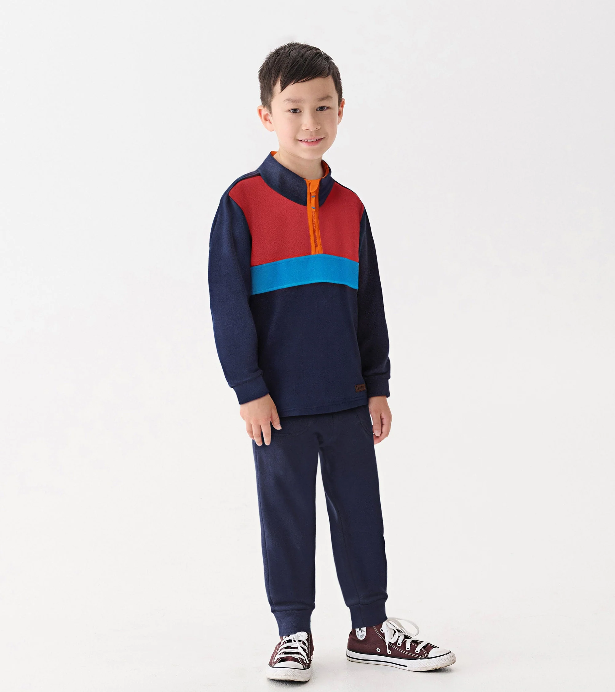 Boys Navy Colour Block Fleece 1/4 Zip Mockneck - Image 2