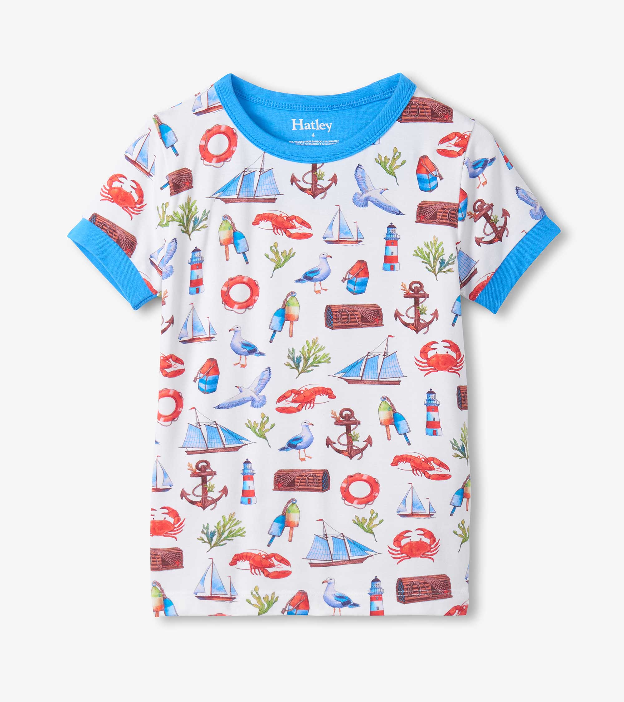 Boys Painted Seascape Bamboo Short Pyjama Set - Image 4