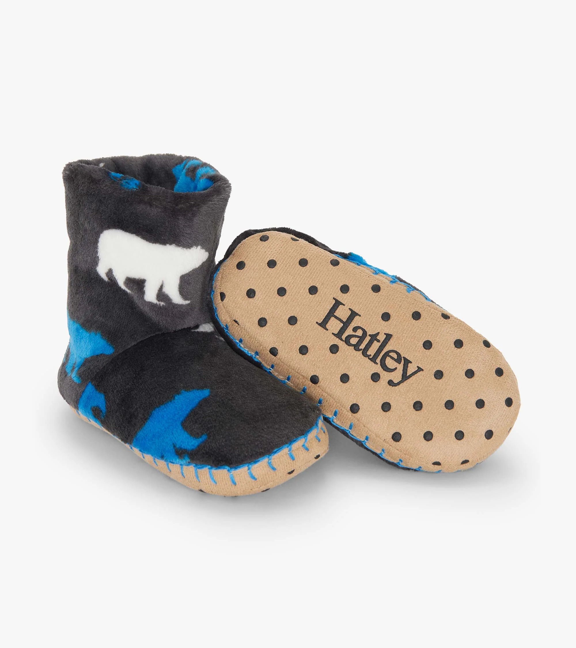 Boys Polar Bear Silhouette Fuzzy Fleece Slippers - Image 3