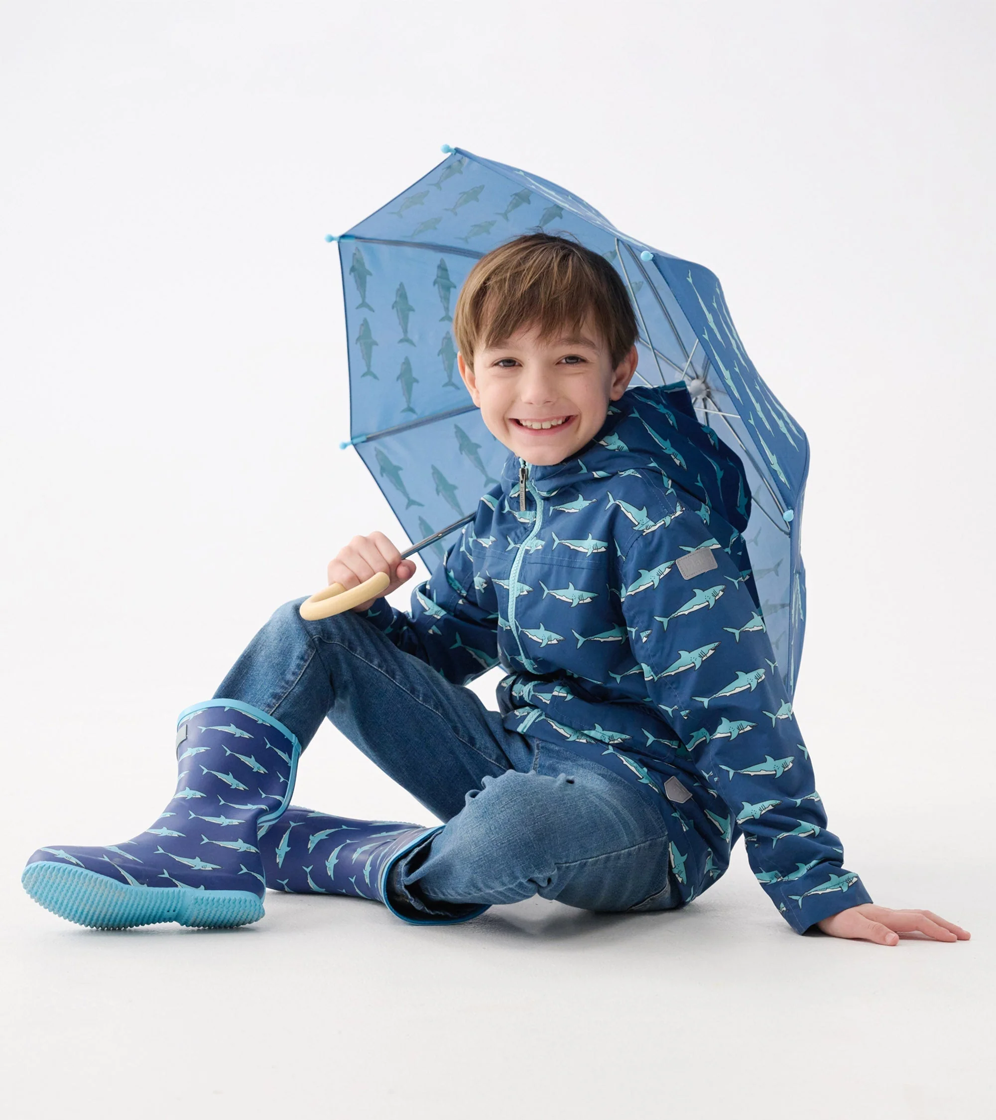 Boys Shark Tank Zip-Up Lightweight Raincoat - Image 4