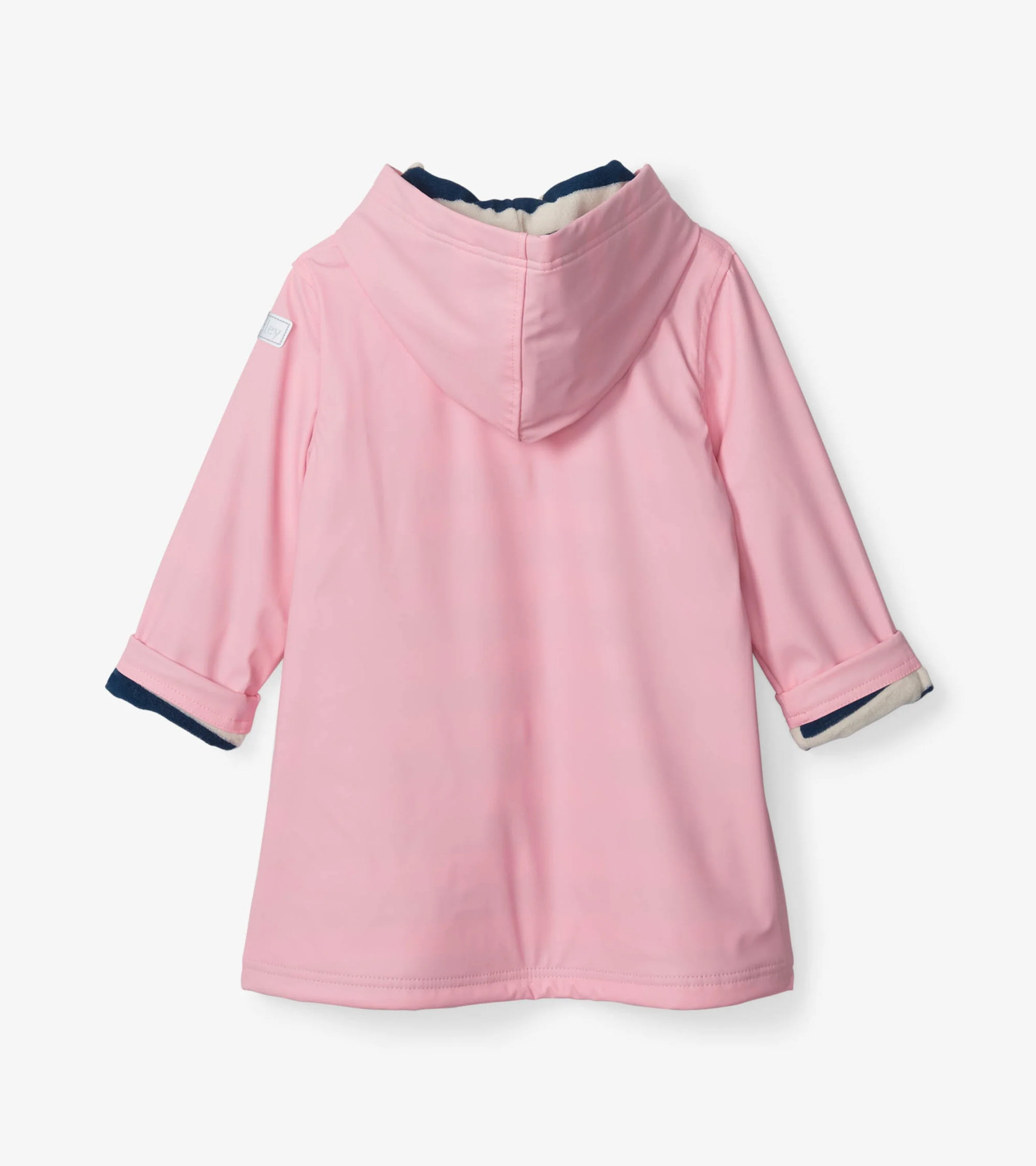 Girls Pink & Navy Button-Up Raincoat - Image 3