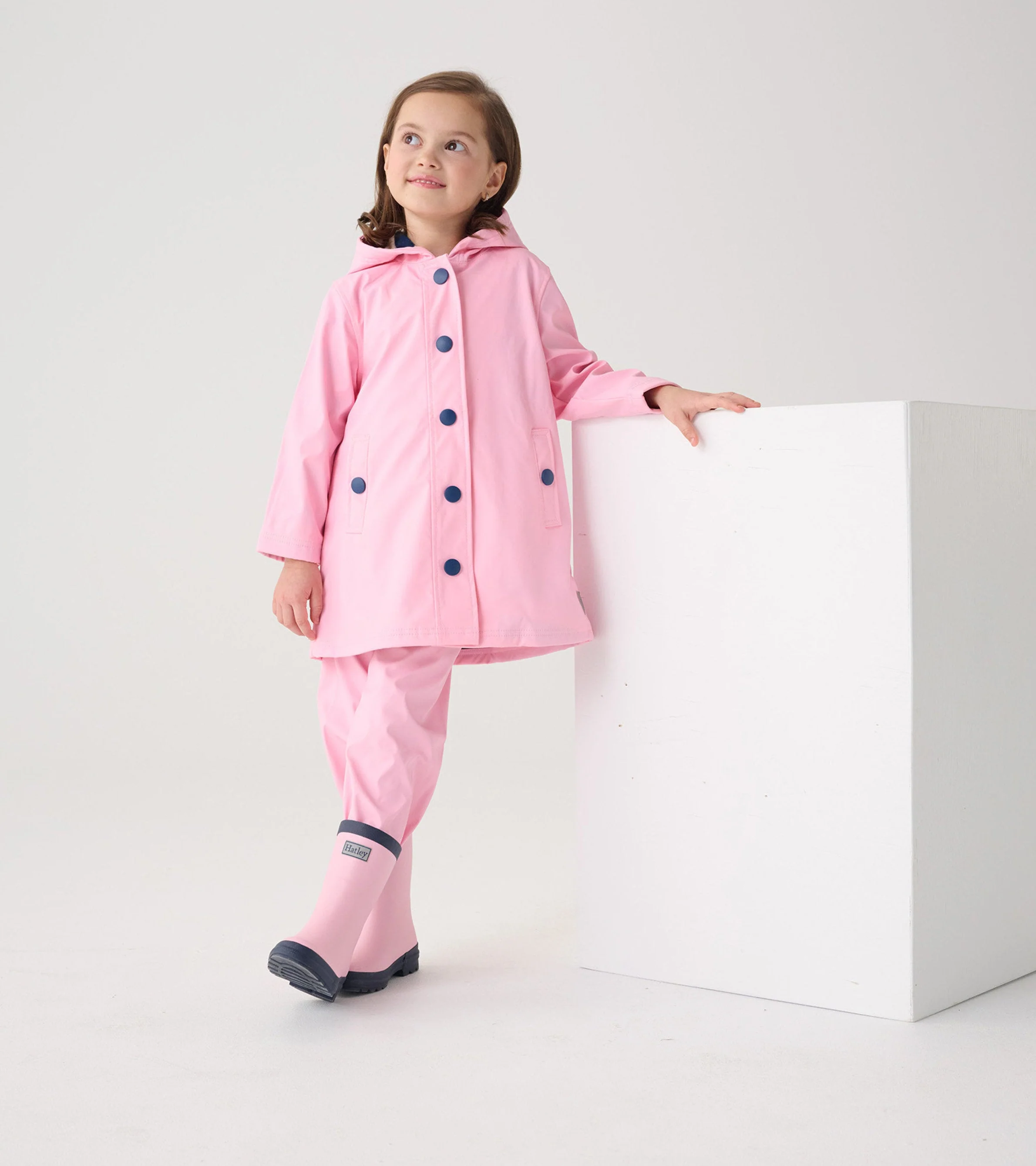 Girls Pink & Navy Button-Up Raincoat - Image 4