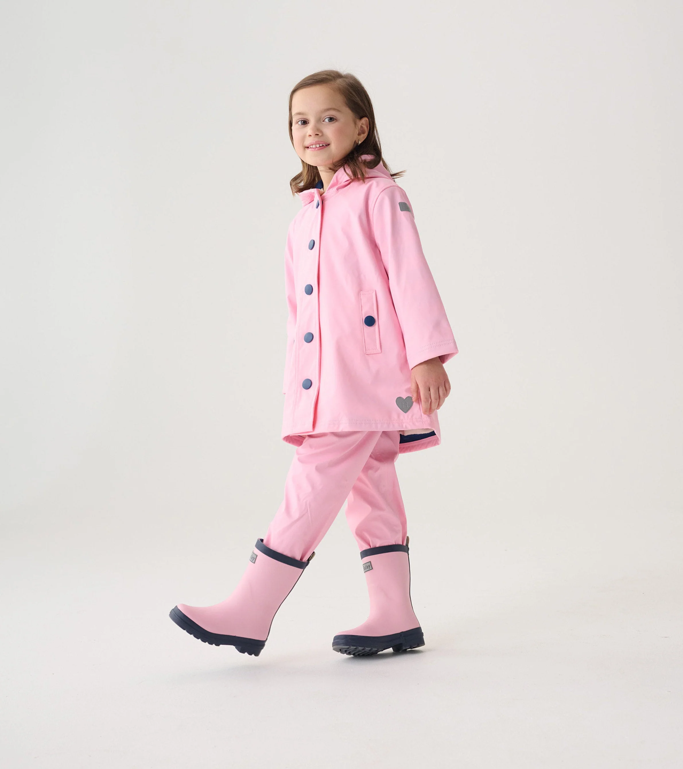 Girls Pink & Navy Button-Up Raincoat - Image 5