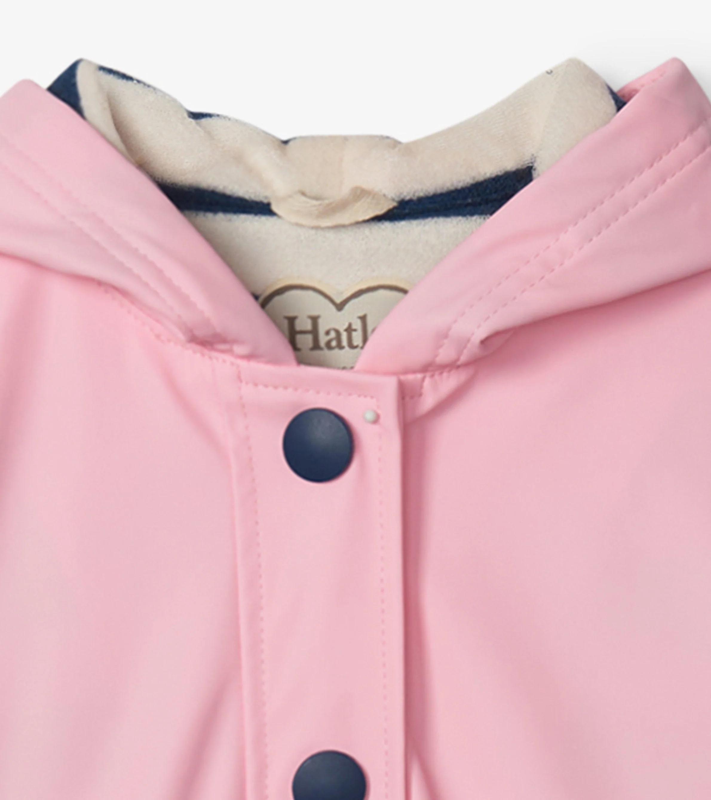 Girls Pink & Navy Button-Up Raincoat - Image 7