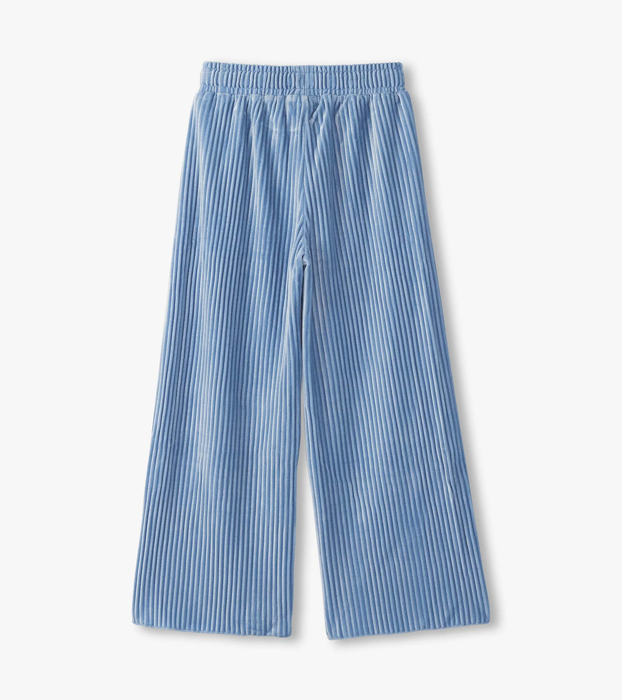Girls Cornflower Blue Pleated Velour Relaxed Pants - Image 4