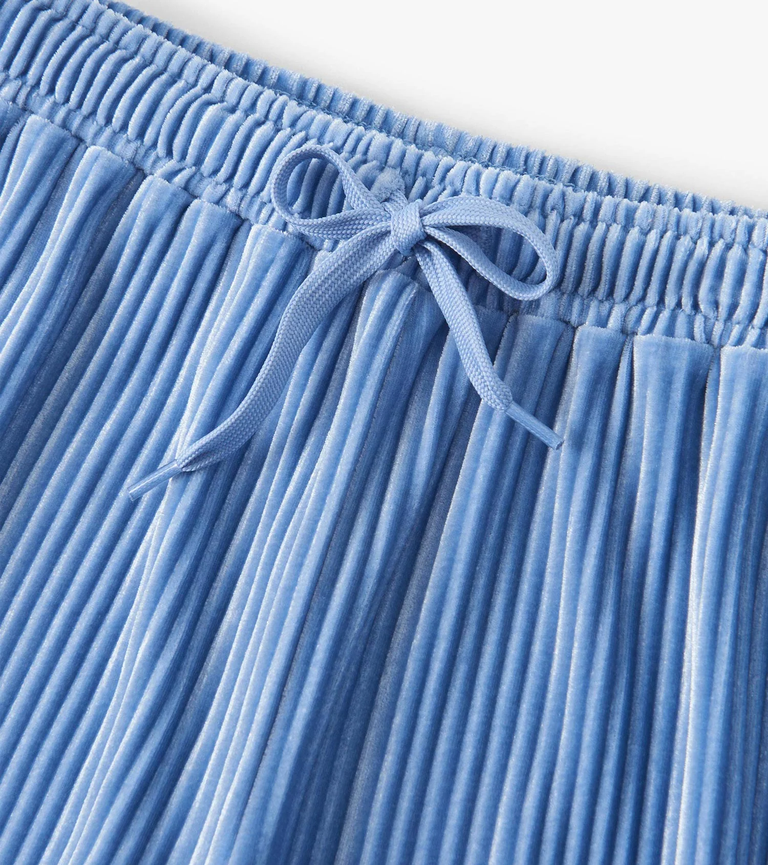 Girls Cornflower Blue Pleated Velour Relaxed Pants - Image 5