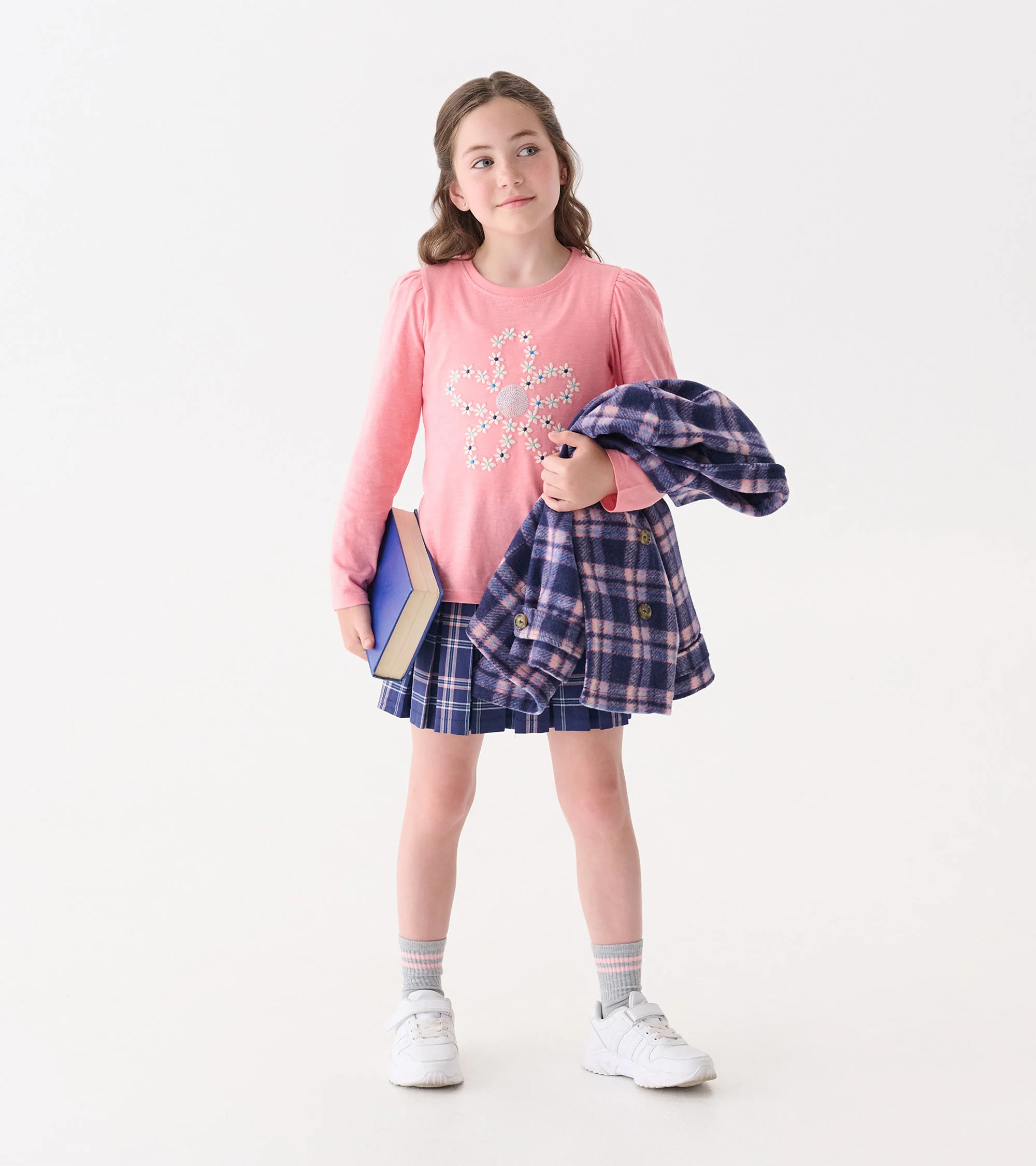 Girls Embroidered Flowers Puff Sleeve Graphic Tee - Image 2