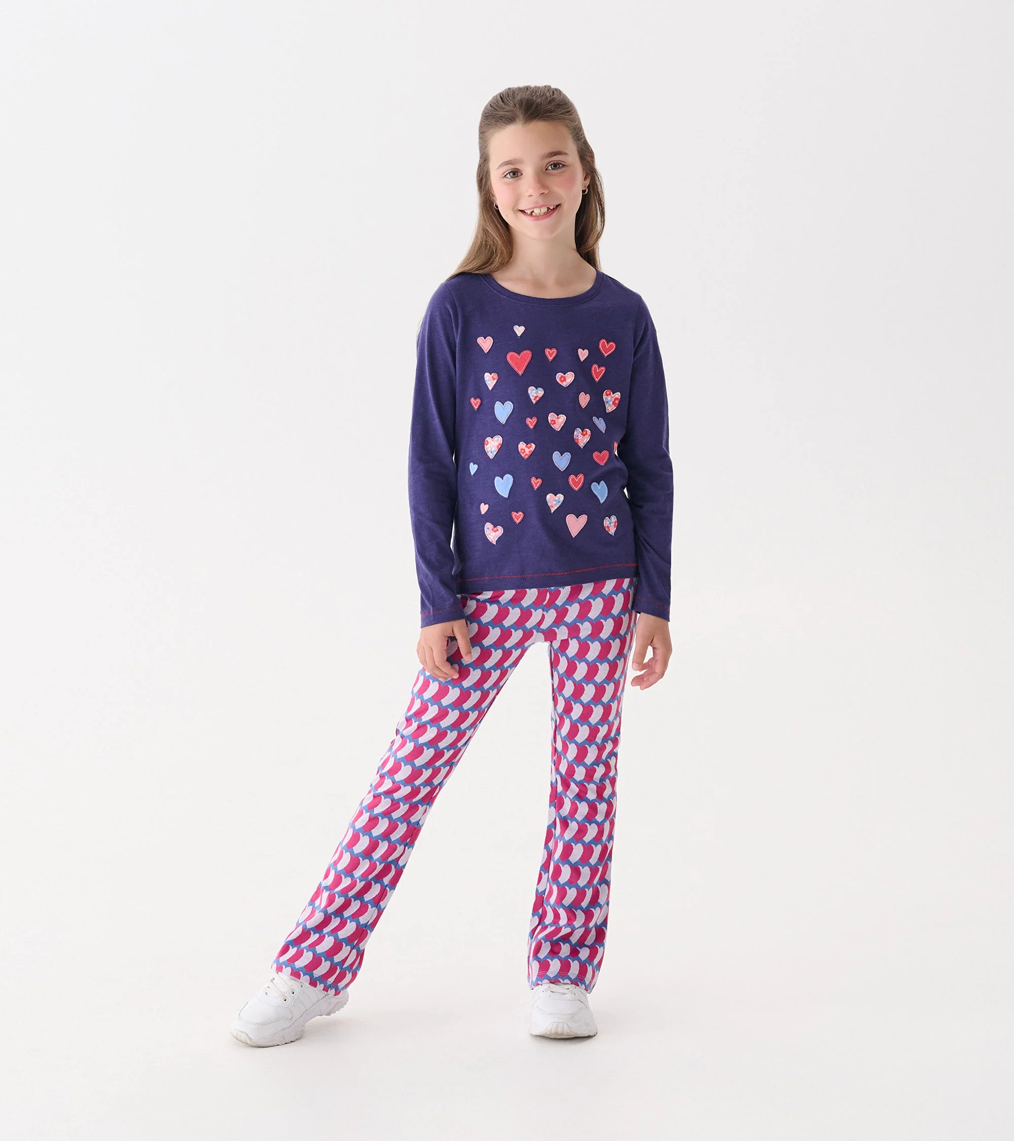 Girls Falling Hearts Long Sleeve Graphic Tee - Image 3