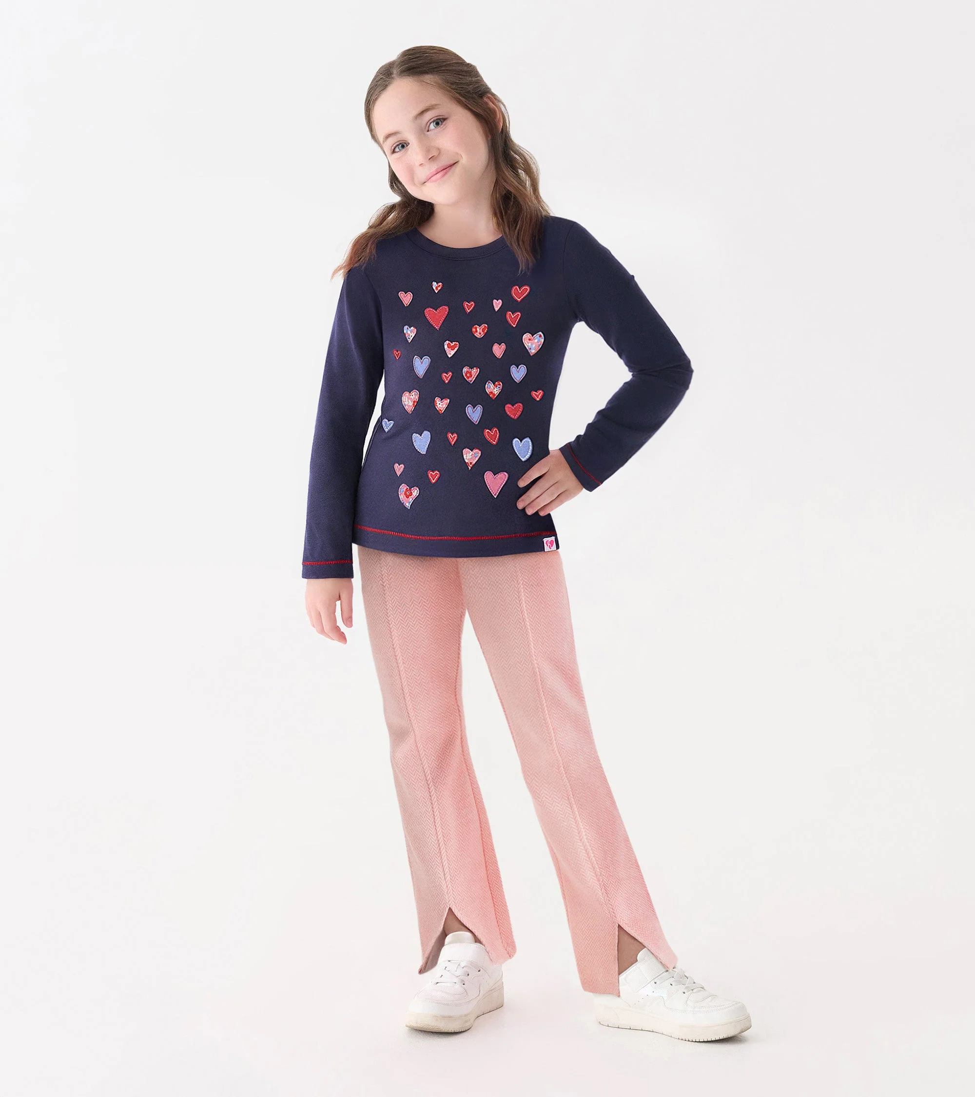 Girls Falling Hearts Long Sleeve Graphic Tee - Image 6