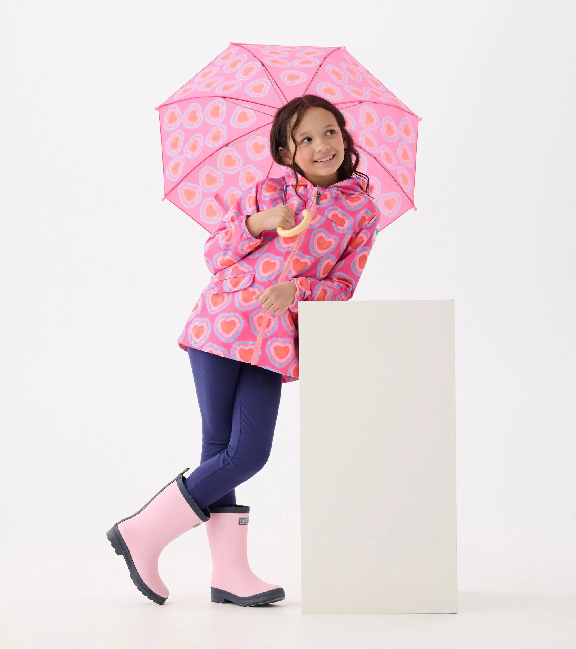 Girls Glowing Hearts Zip-Up Lightweight Raincoat - Image 4
