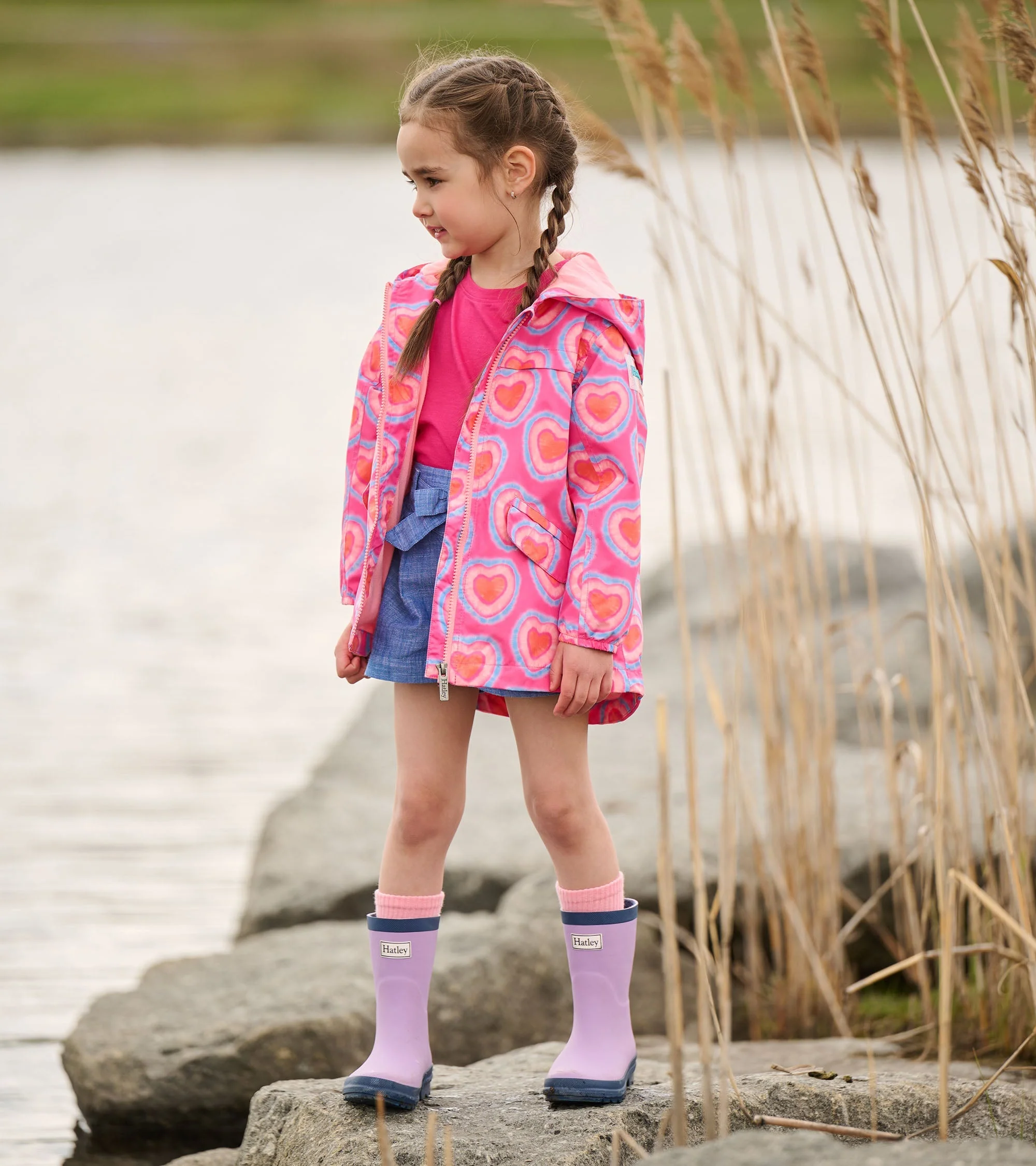 Girls Glowing Hearts Zip-Up Lightweight Raincoat - Image 5