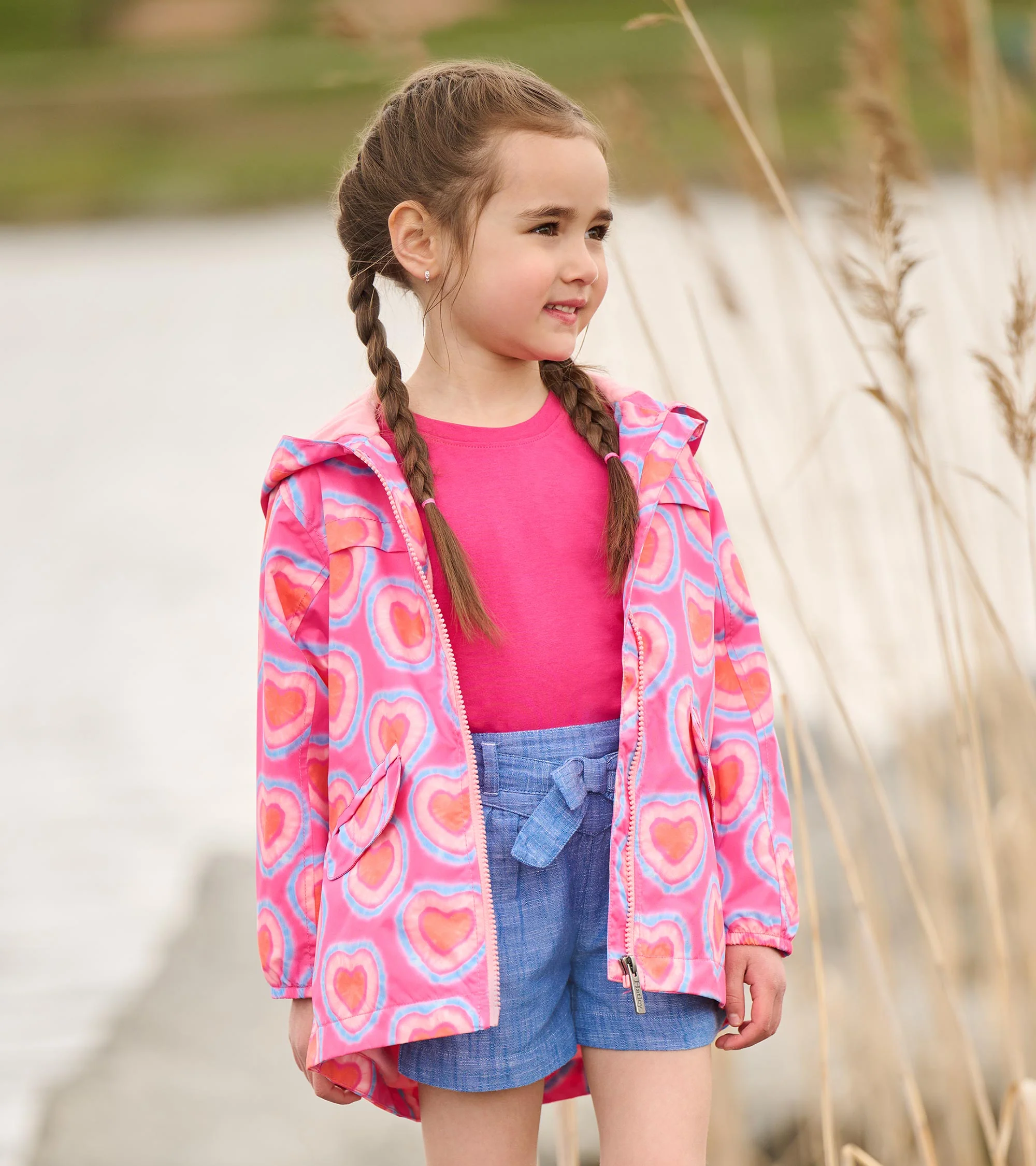Girls Glowing Hearts Zip-Up Lightweight Raincoat - Image 6