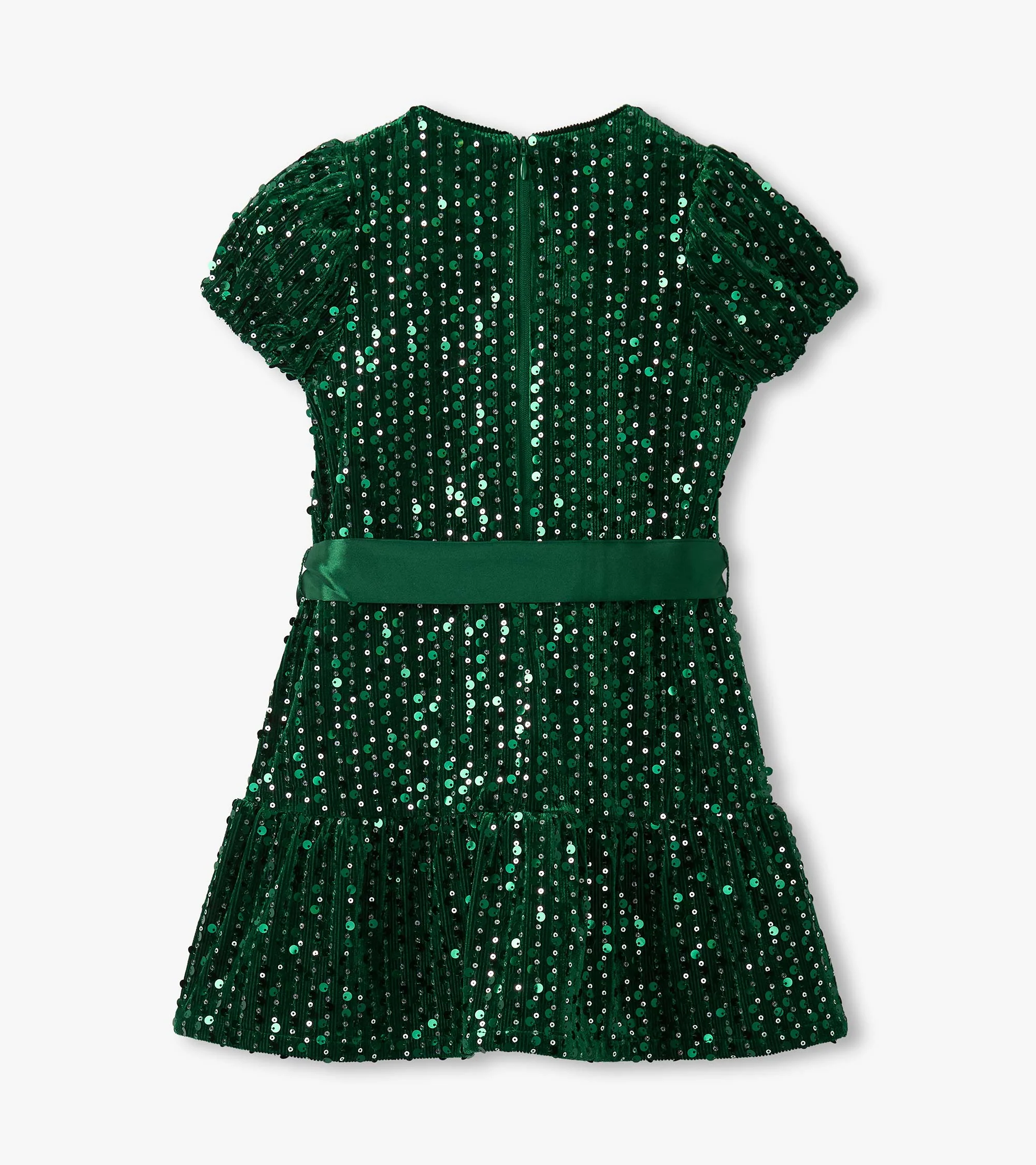 Girls Green Sequins Velvet Dress - Image 2