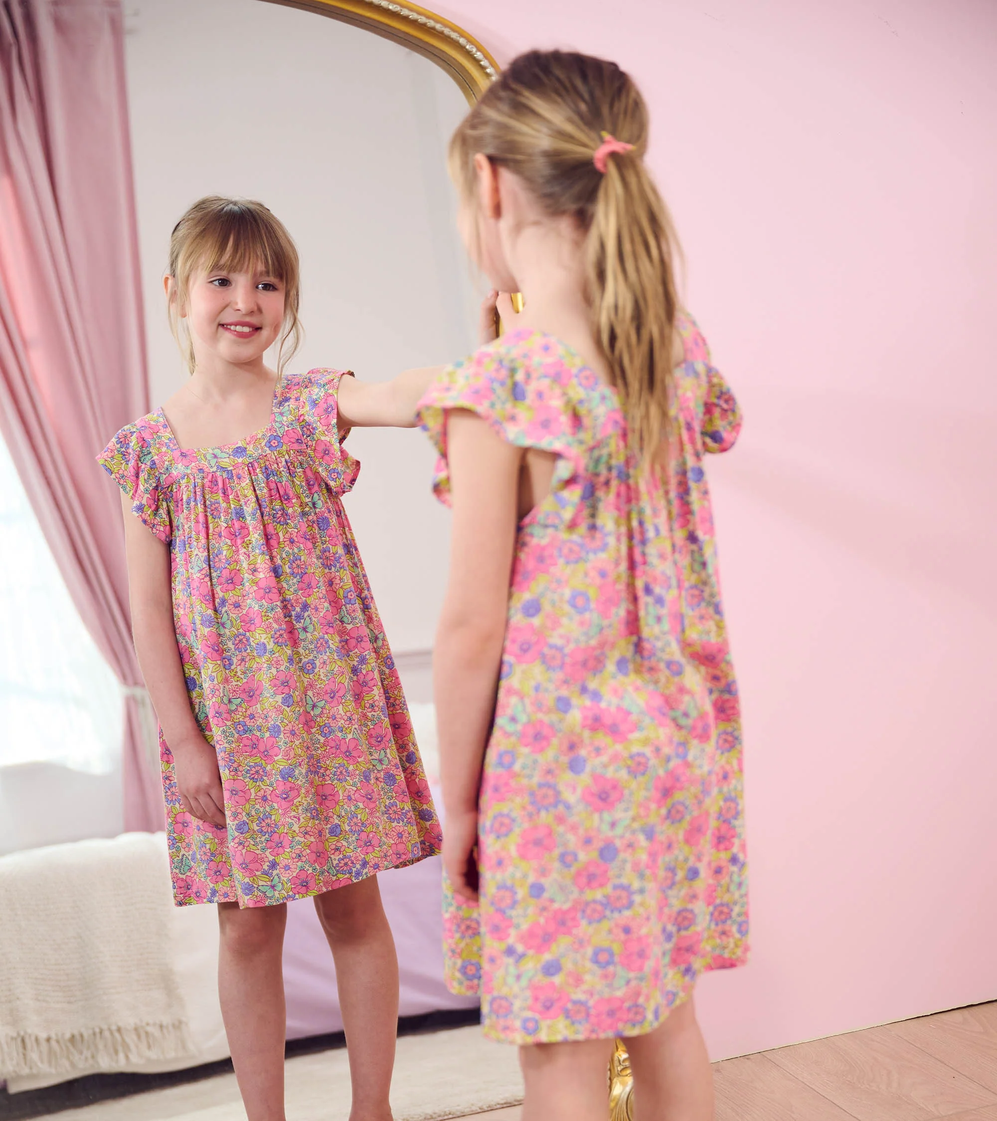 Girls Groovy Flowers Flutter Puff Dress - Image 2