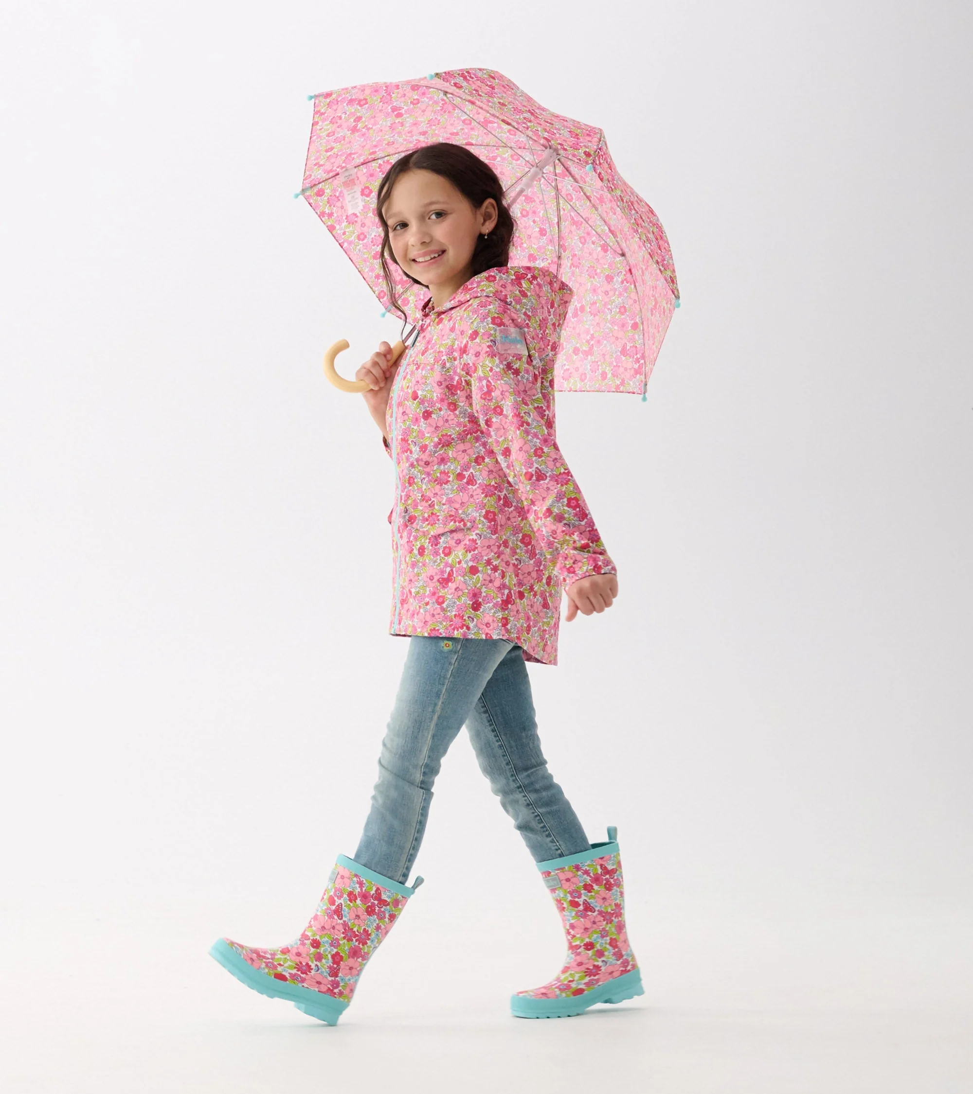 Girls Groovy Flowers Zip-Up Lightweight Raincoat - Image 3