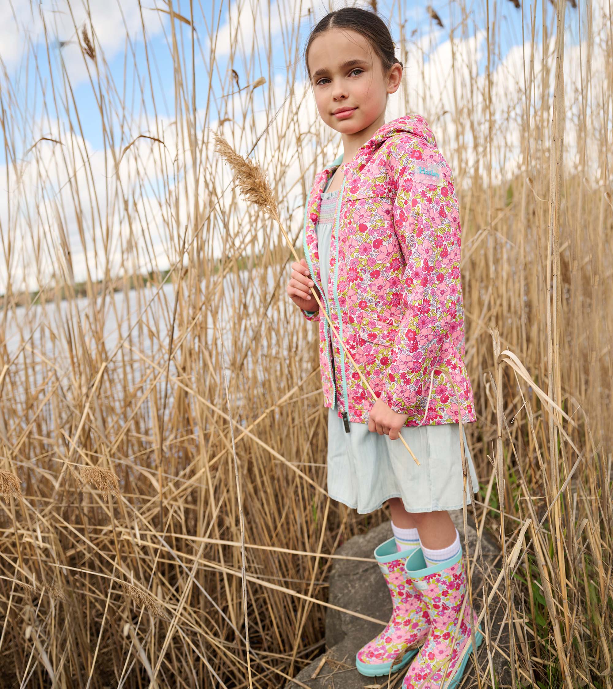 Girls Groovy Flowers Zip-Up Lightweight Raincoat - Image 5