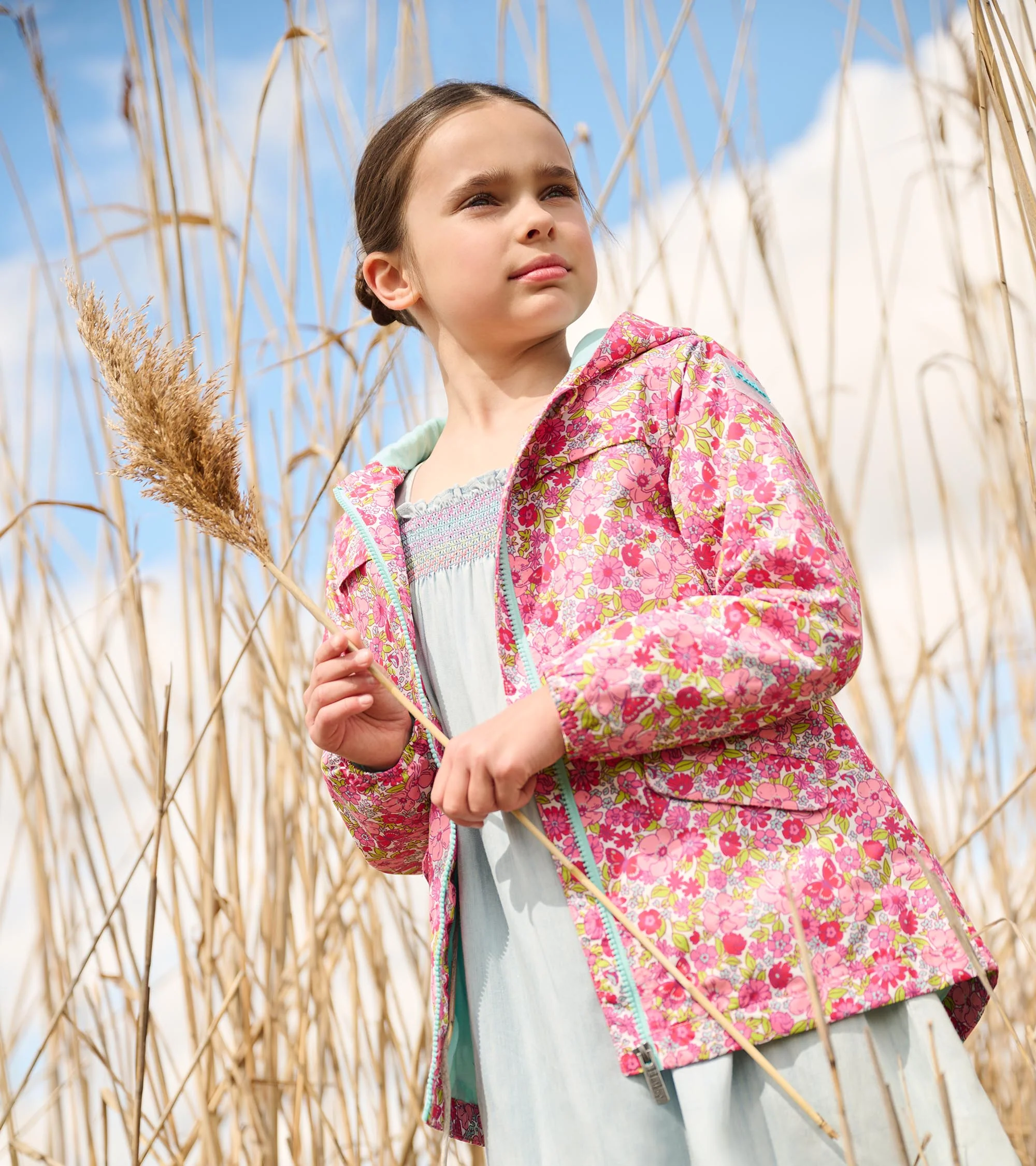 Girls Groovy Flowers Zip-Up Lightweight Raincoat - Image 7
