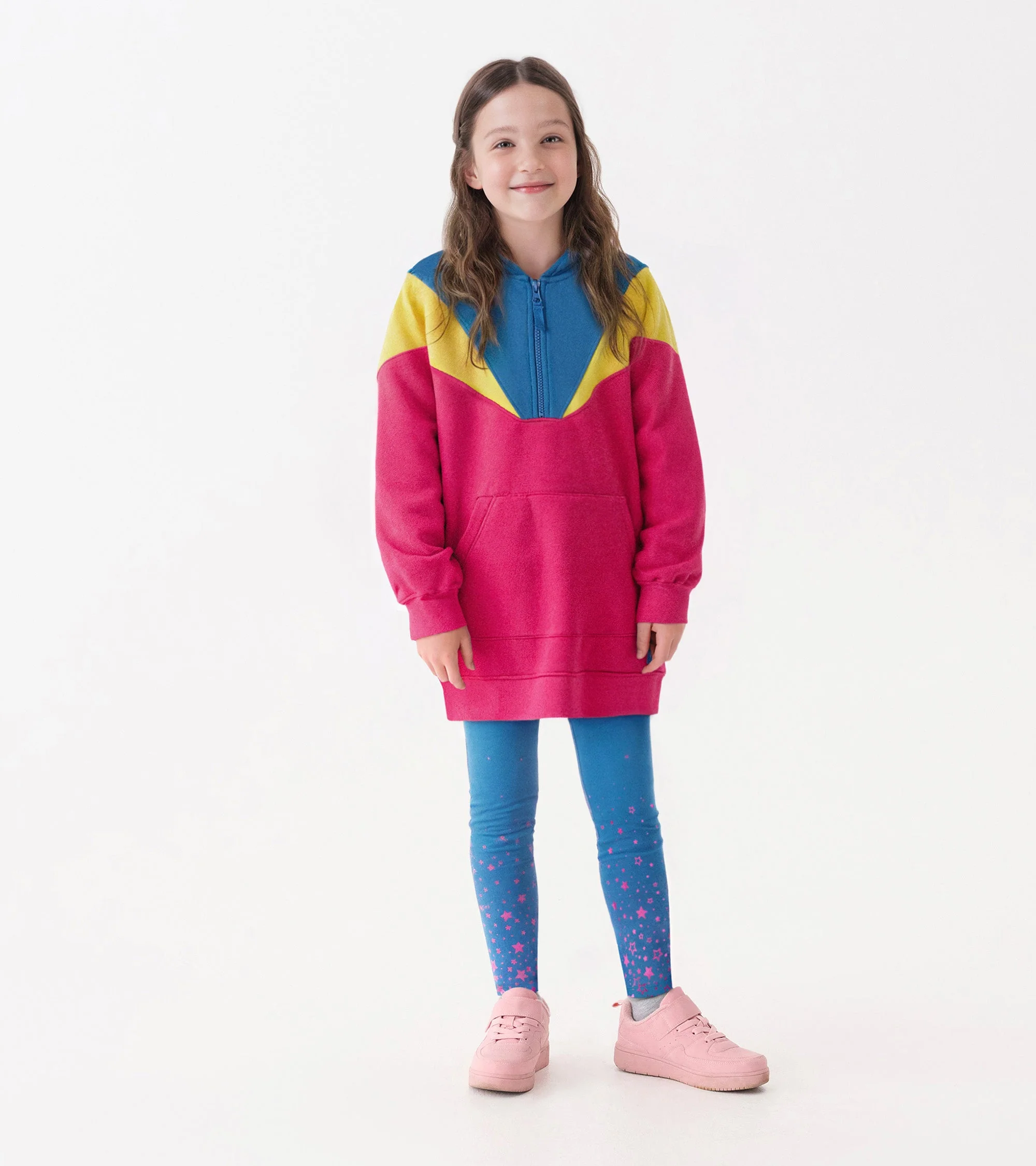 Girls Half-Zip Retro Colour Block Dress - Image 2