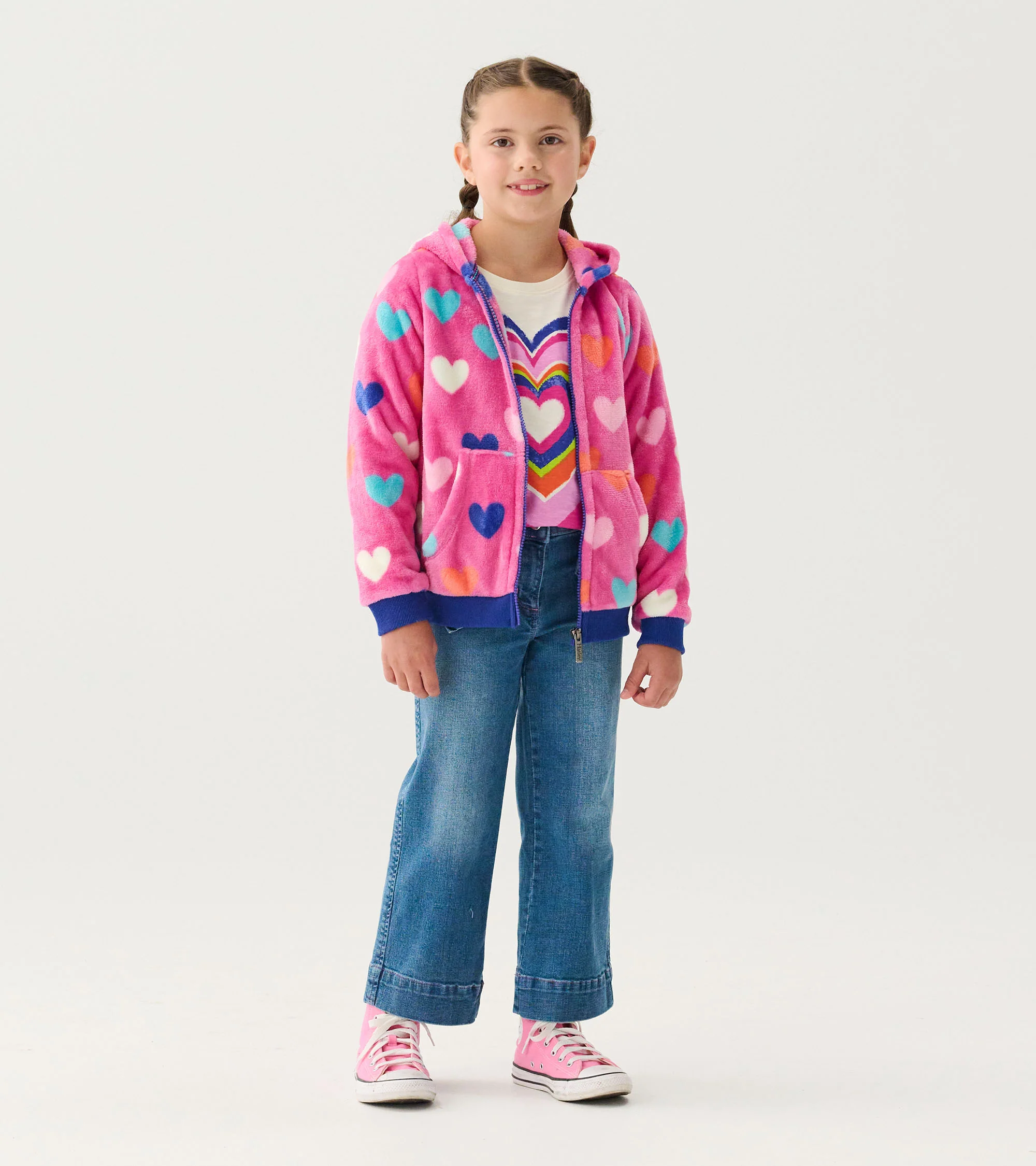 Girls Hearts Fleece Zip-Up Hoodie - Image 5