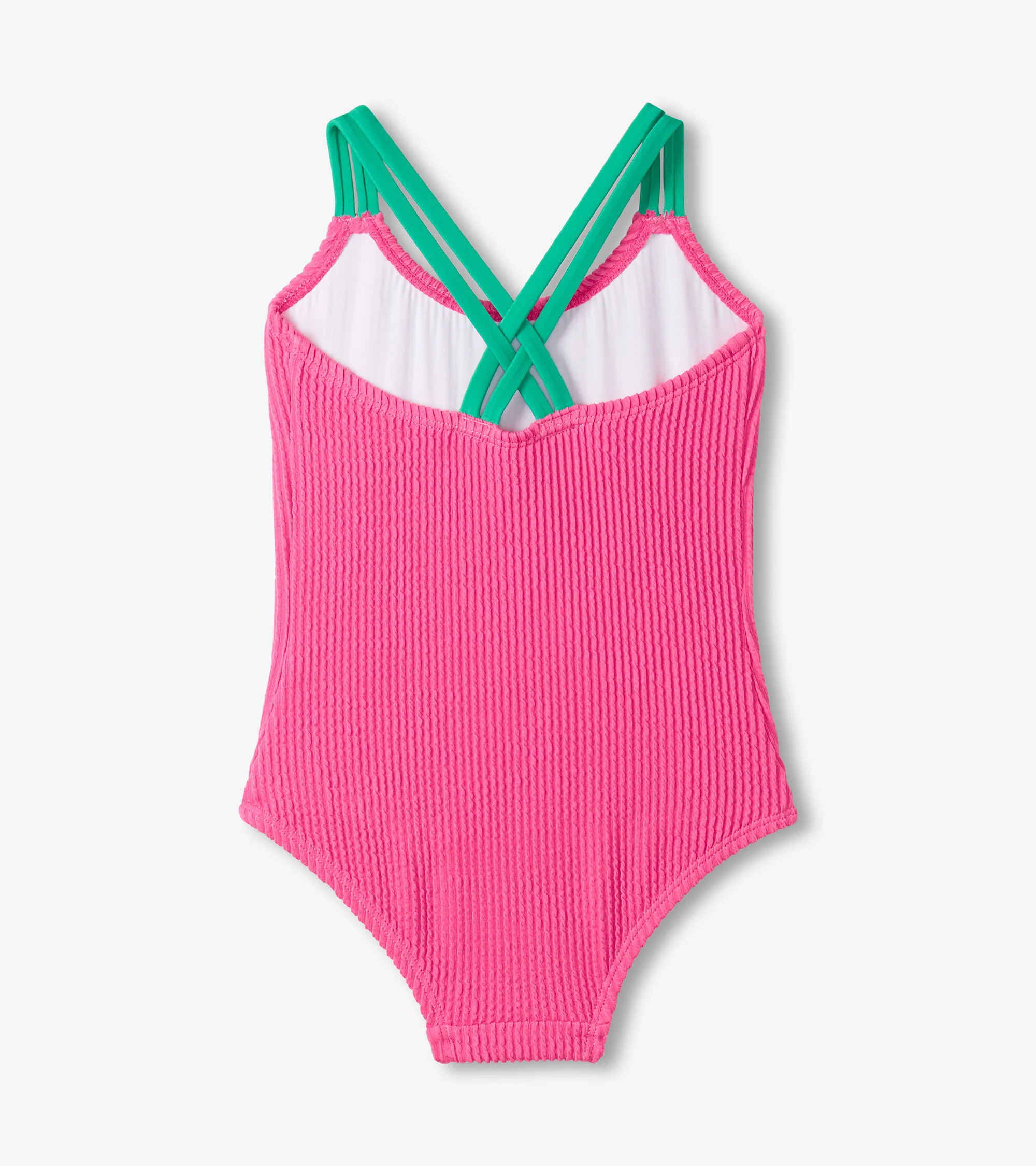 Girls Hot Pink Ribbed One-Piece Swimsuit - Image 3