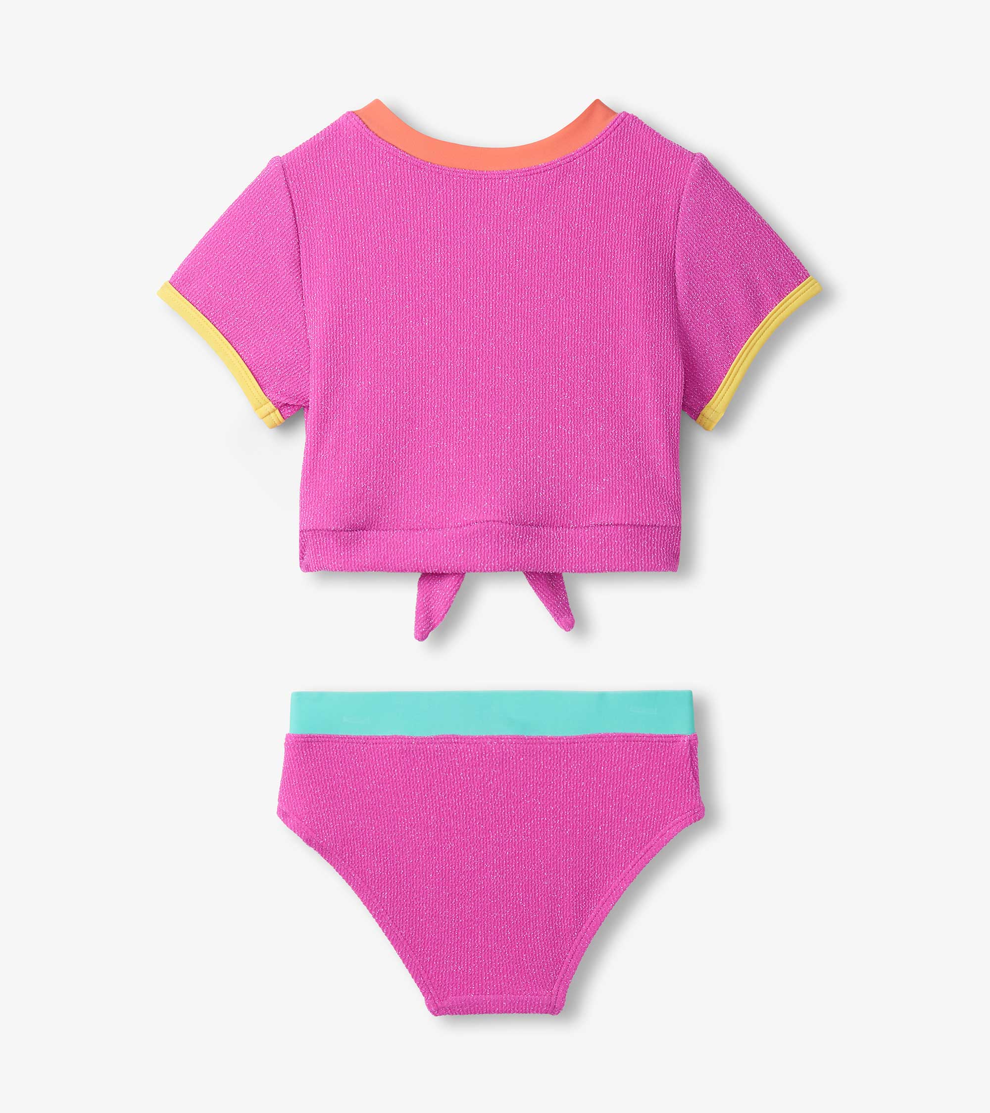 Girls Hot Pink Tie-Front Two-Piece Swimsuit - Image 2