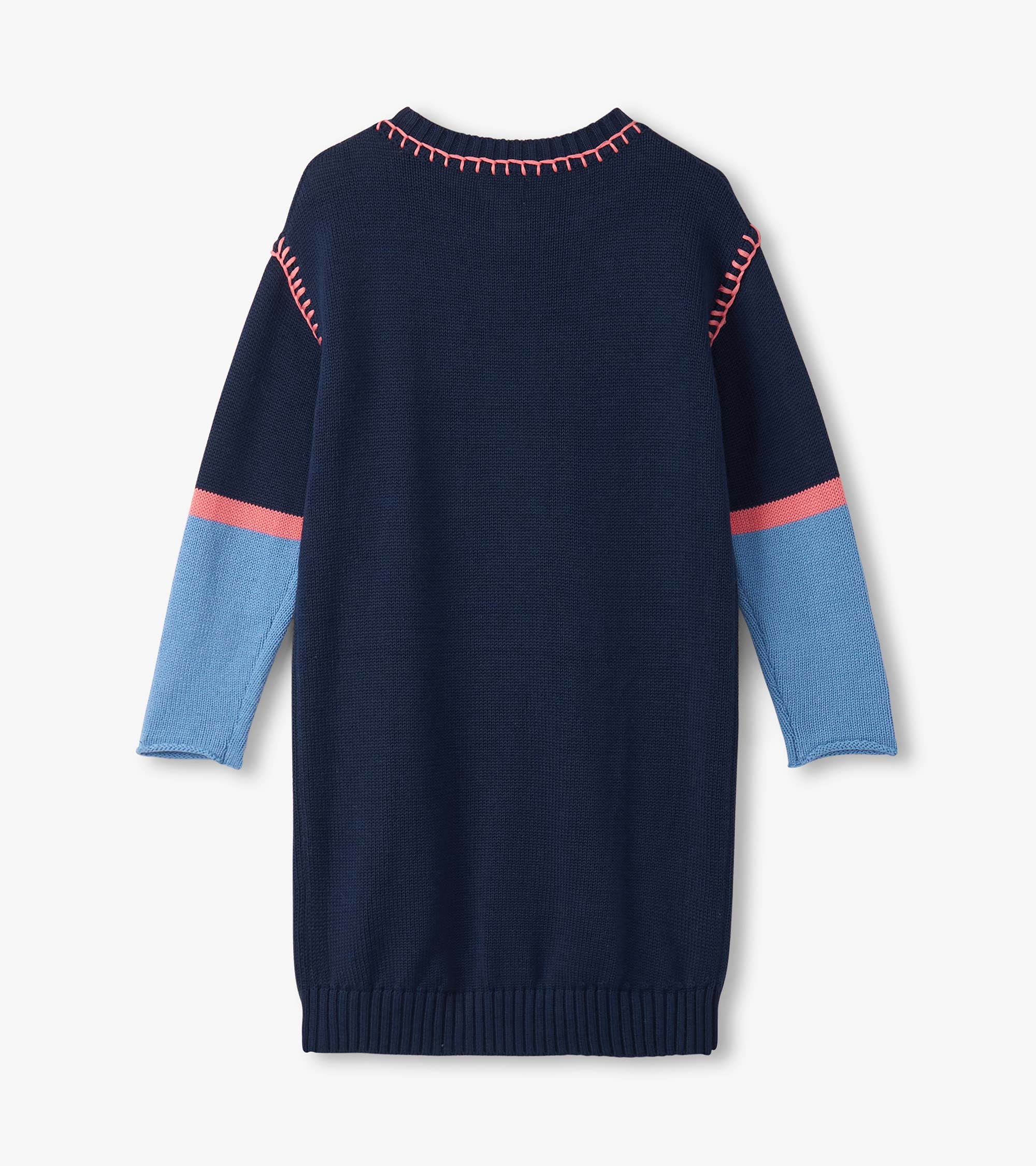 Girls Navy Flower Drop Shoulder Sweater Dress - Image 3