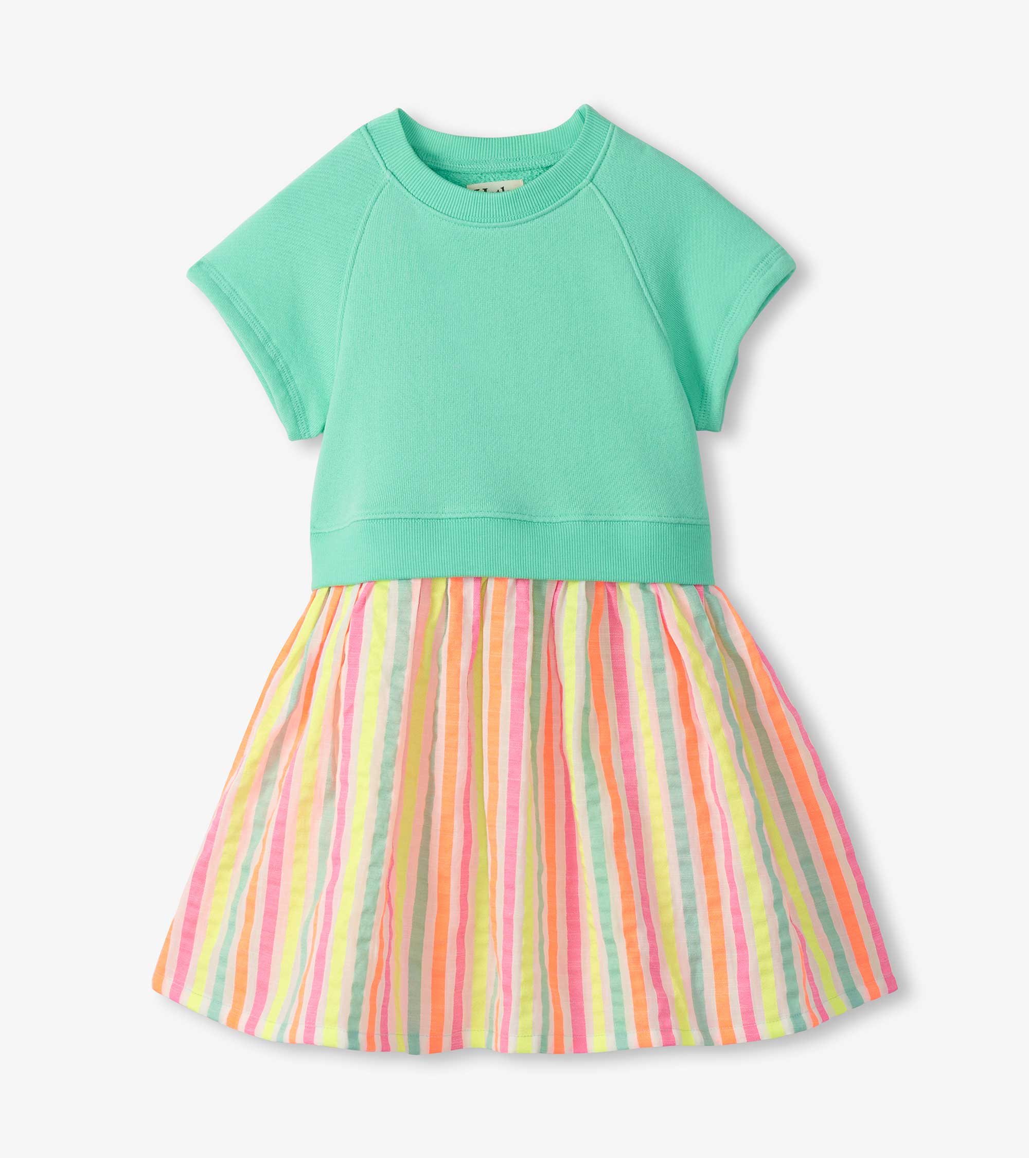 Girls Neon Summer Mixed Fabric Dress