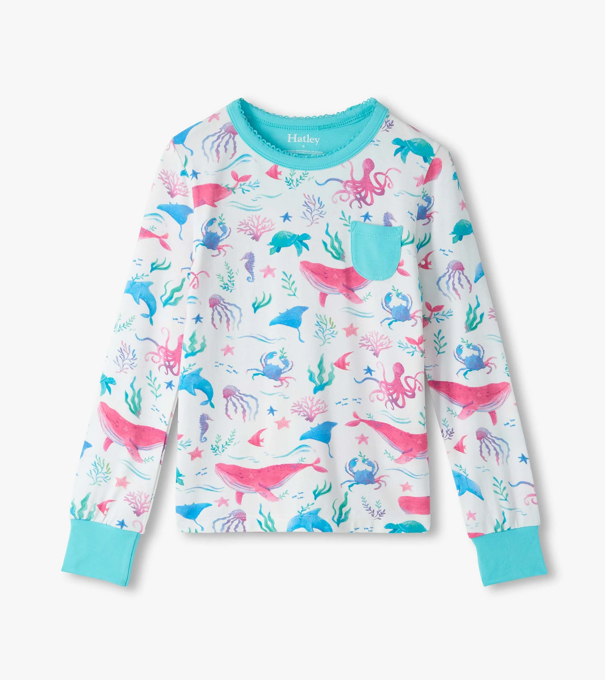 Girls Painted Sealife Bamboo Pyjama Set - Image 2