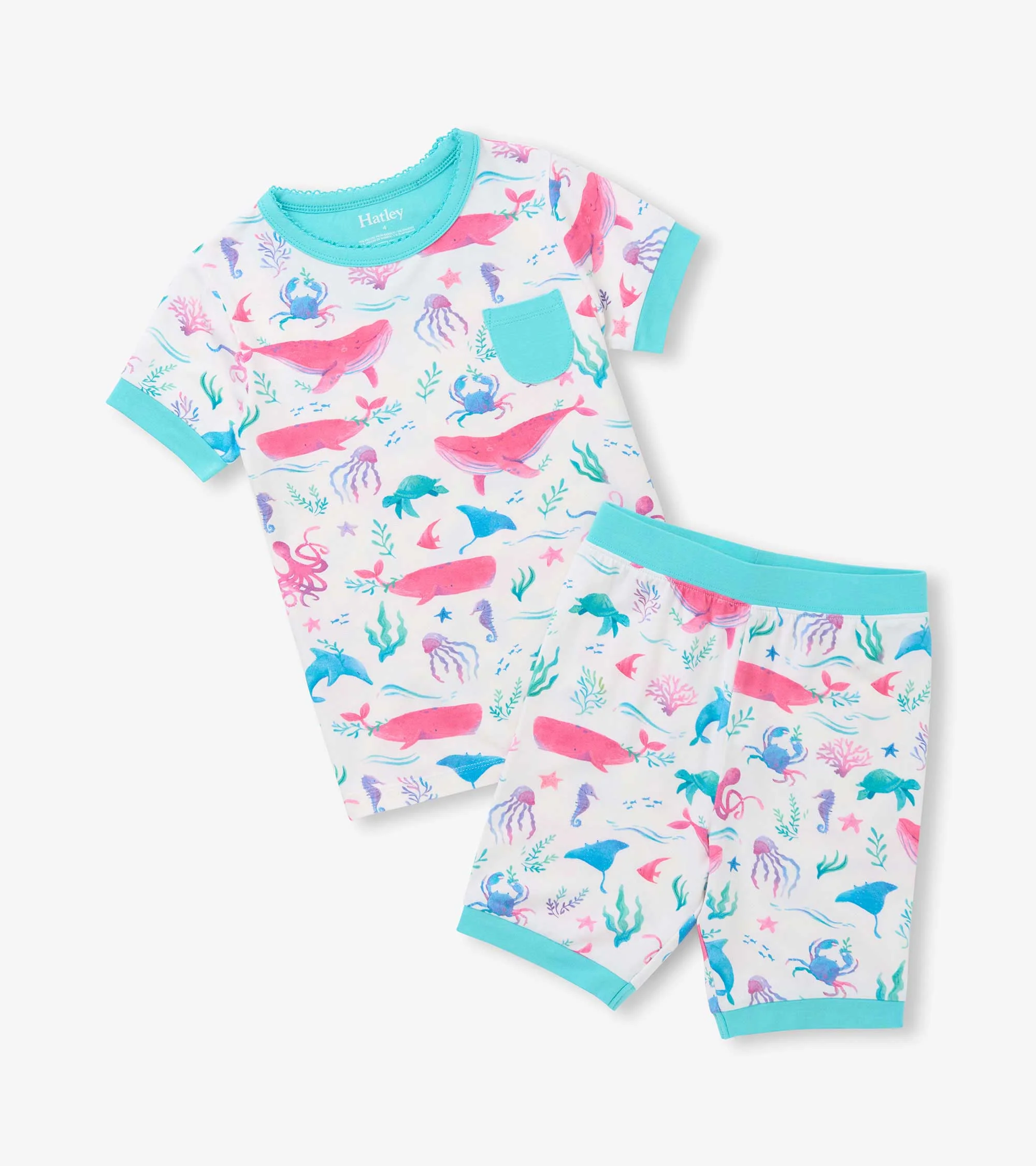 Girls Painted Sealife Bamboo Short Pyjama Set - Image 2