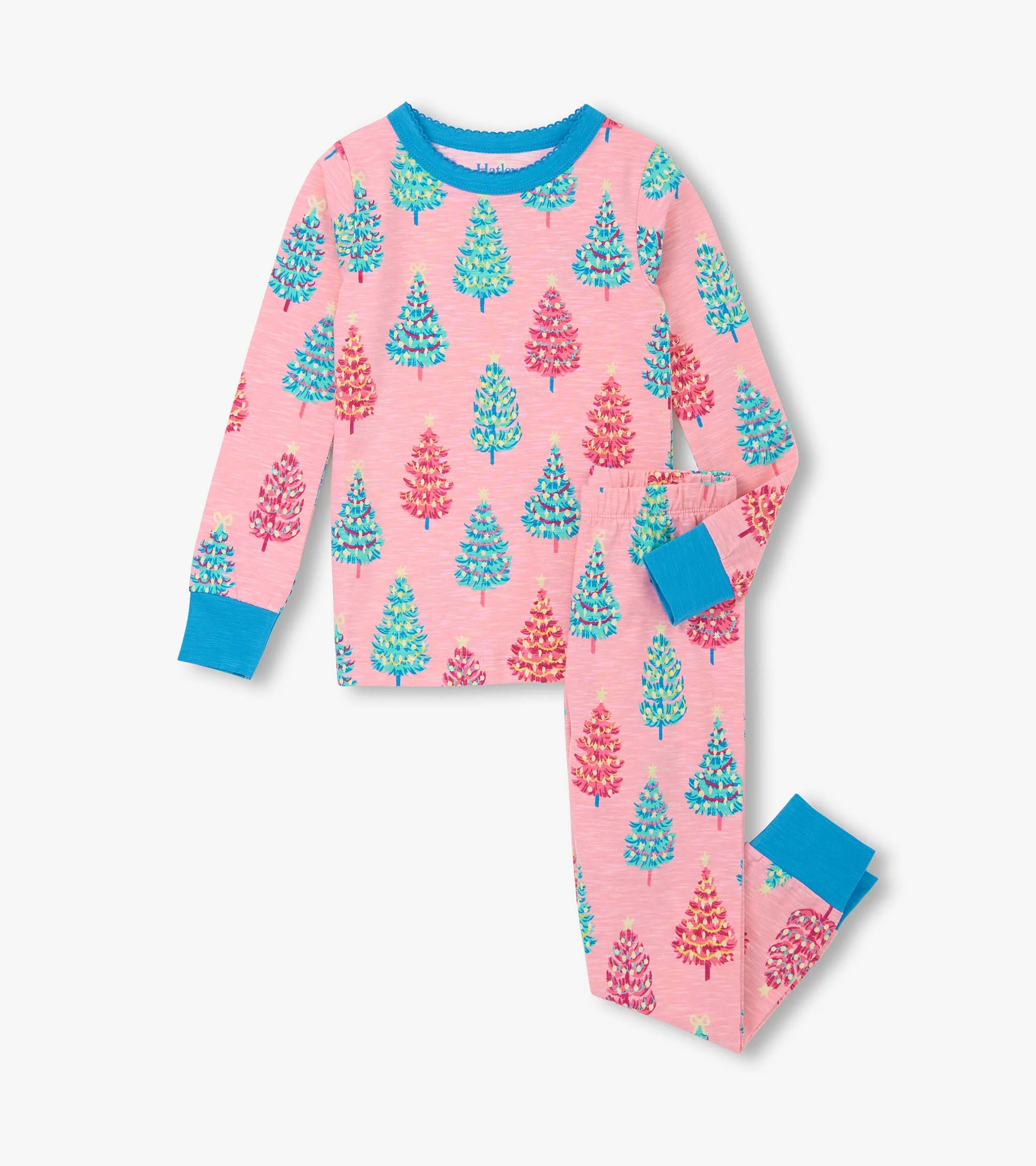 Girls Pink Bottle Brush Trees Glow in the Dark Cotton Pyjama Set