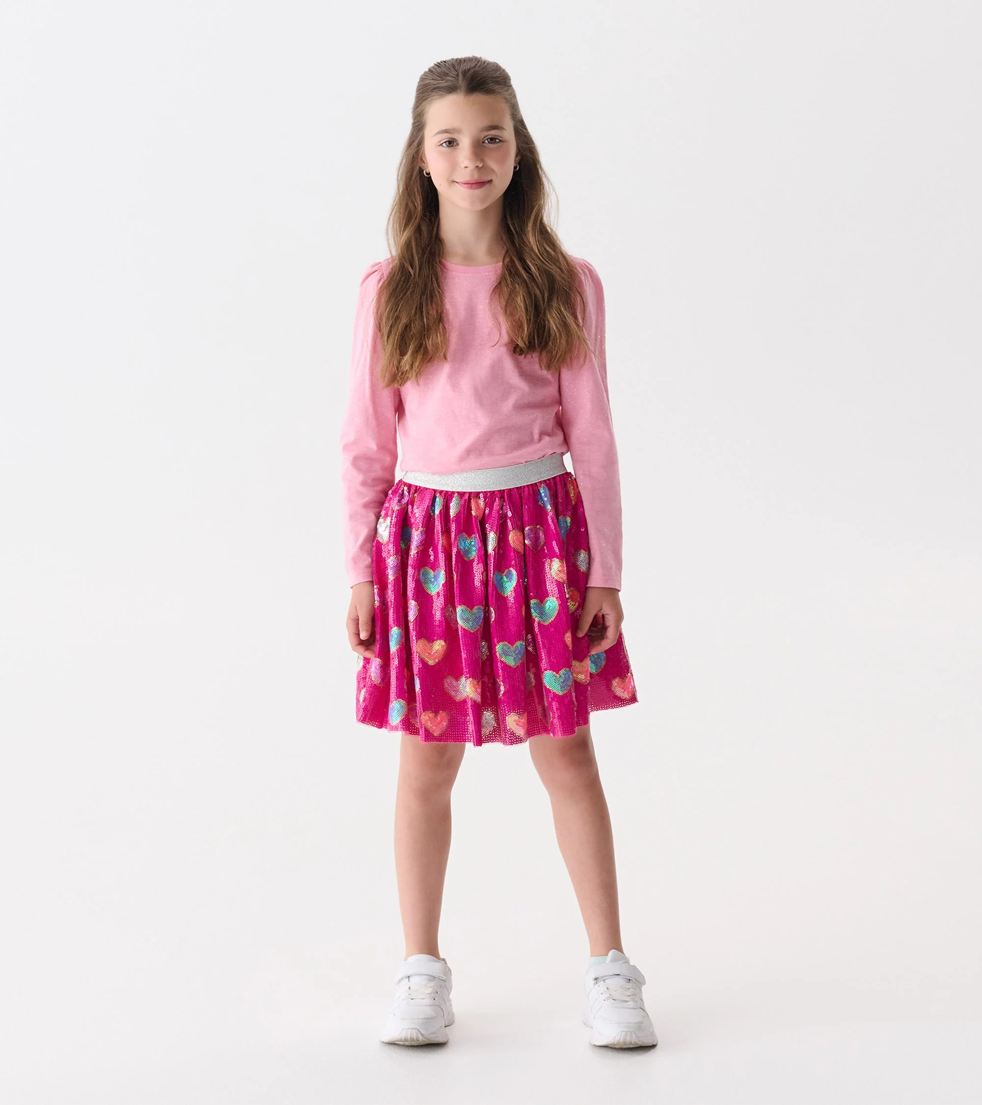 Girls Pink Busted Hearts Sequin Skirt - Image 2