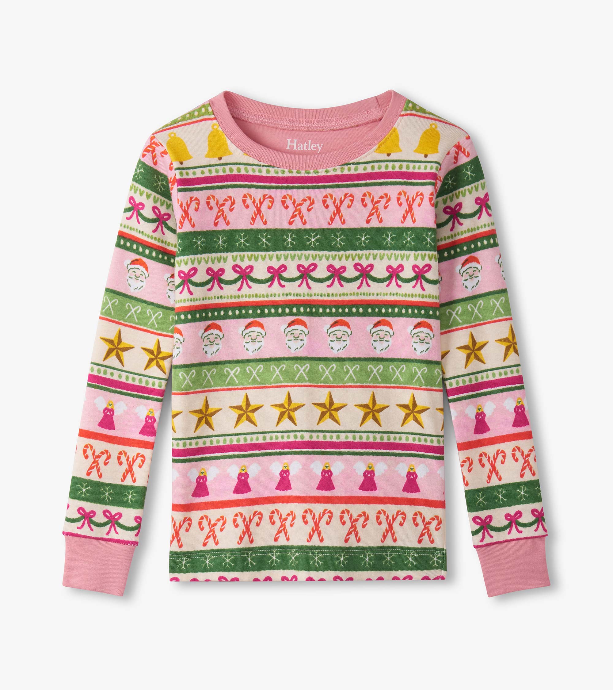Girls Pink Fun Fair Isle Cotton Pyjama Set - Image 3