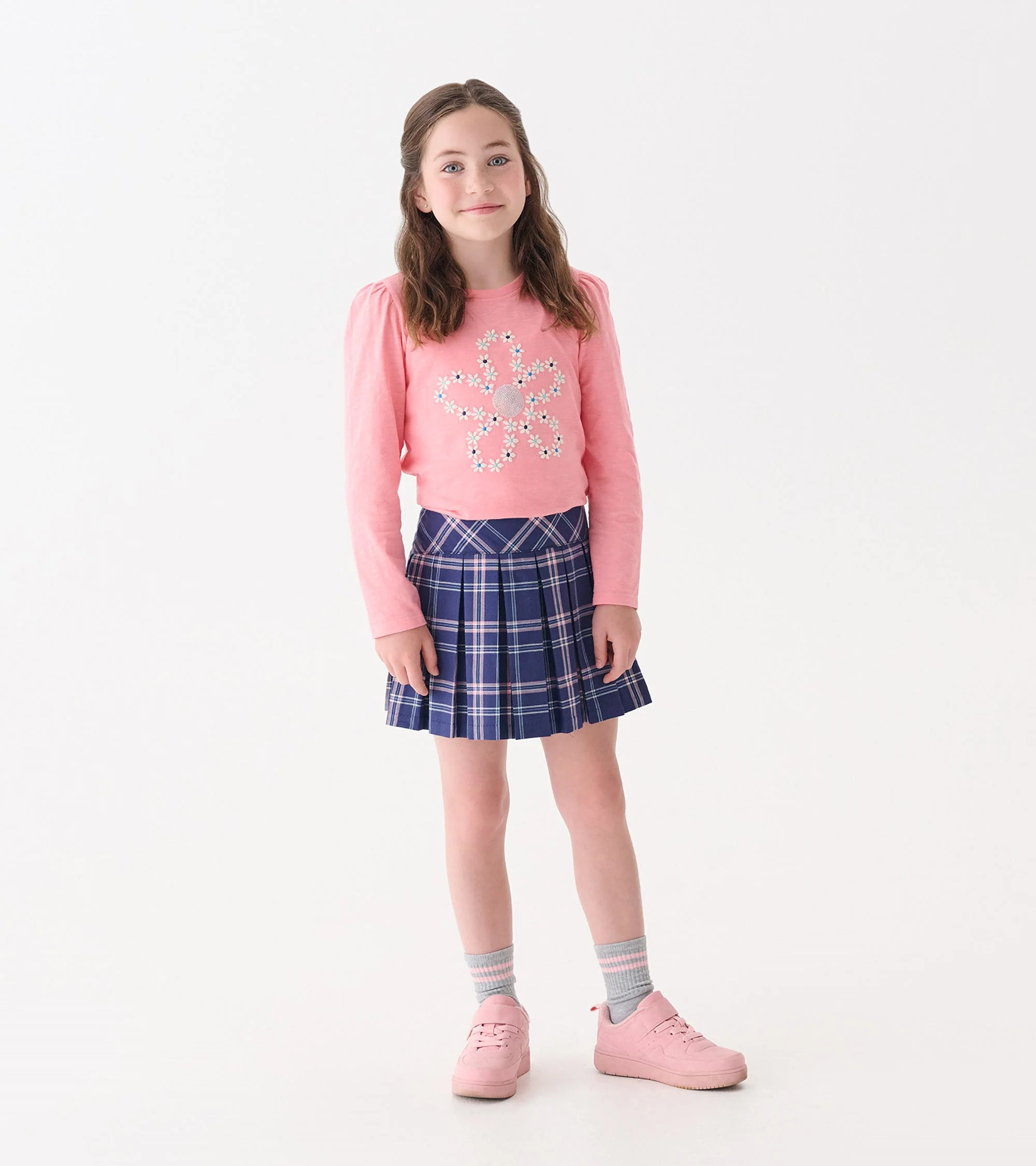 Girls Preppy Plaid Pleated Skirt - Image 2