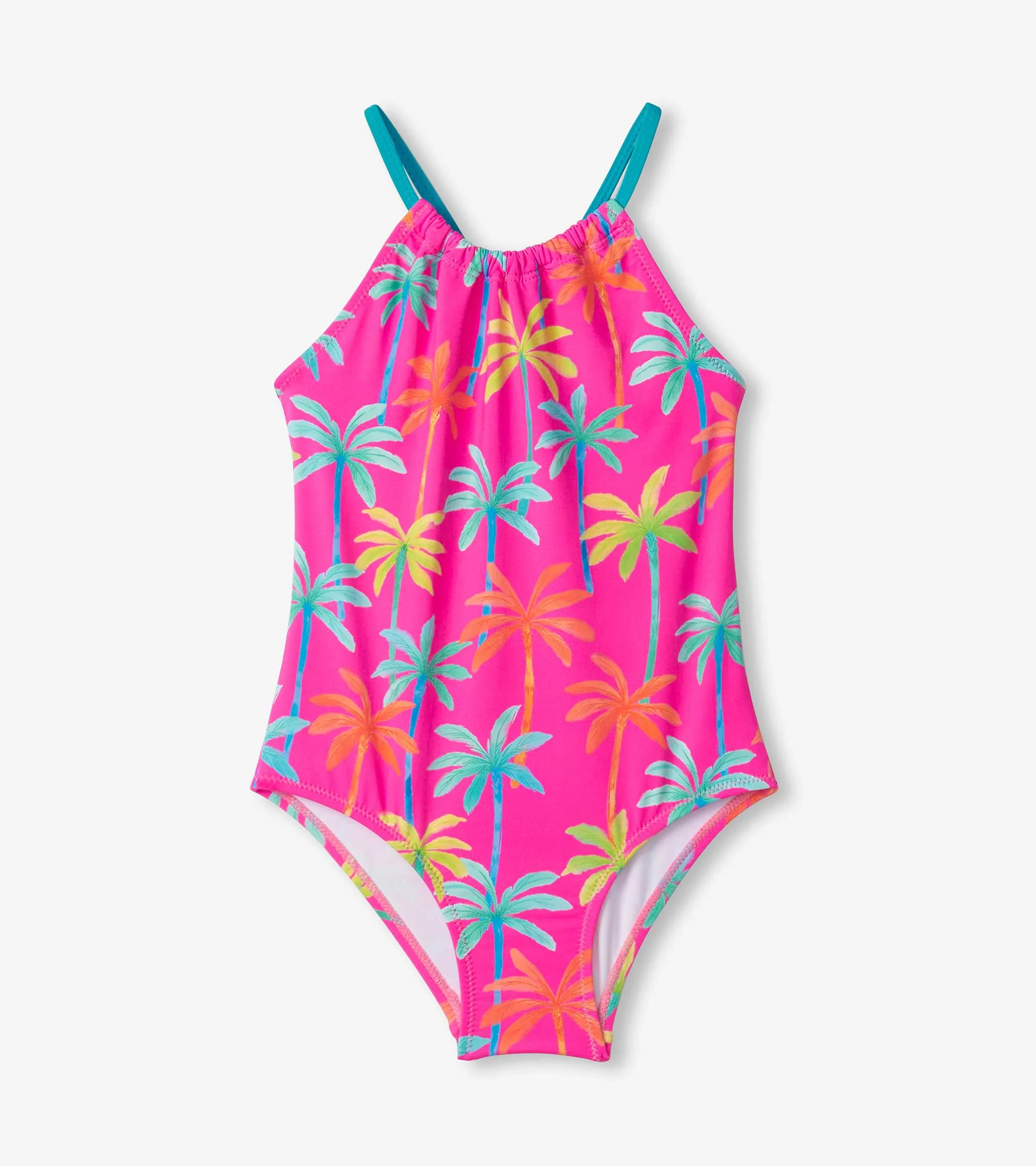Girls Printed Palms Gather Front Swimsuit