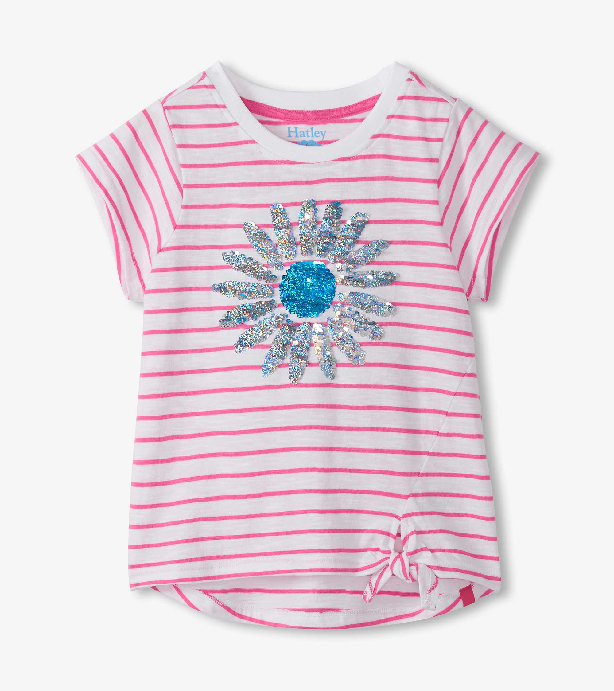 Girls Radiant Flower Striped Tie Front T-Shirt
