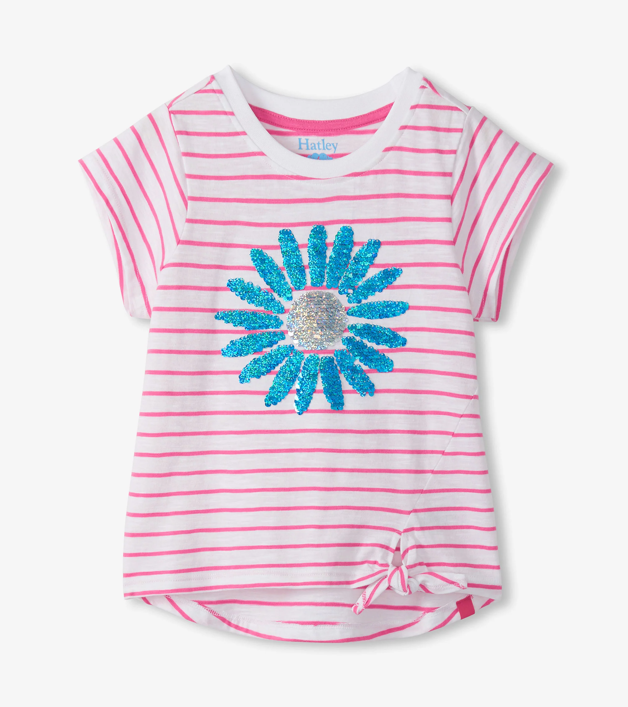 Girls Radiant Flower Striped Tie Front T-Shirt - Image 2