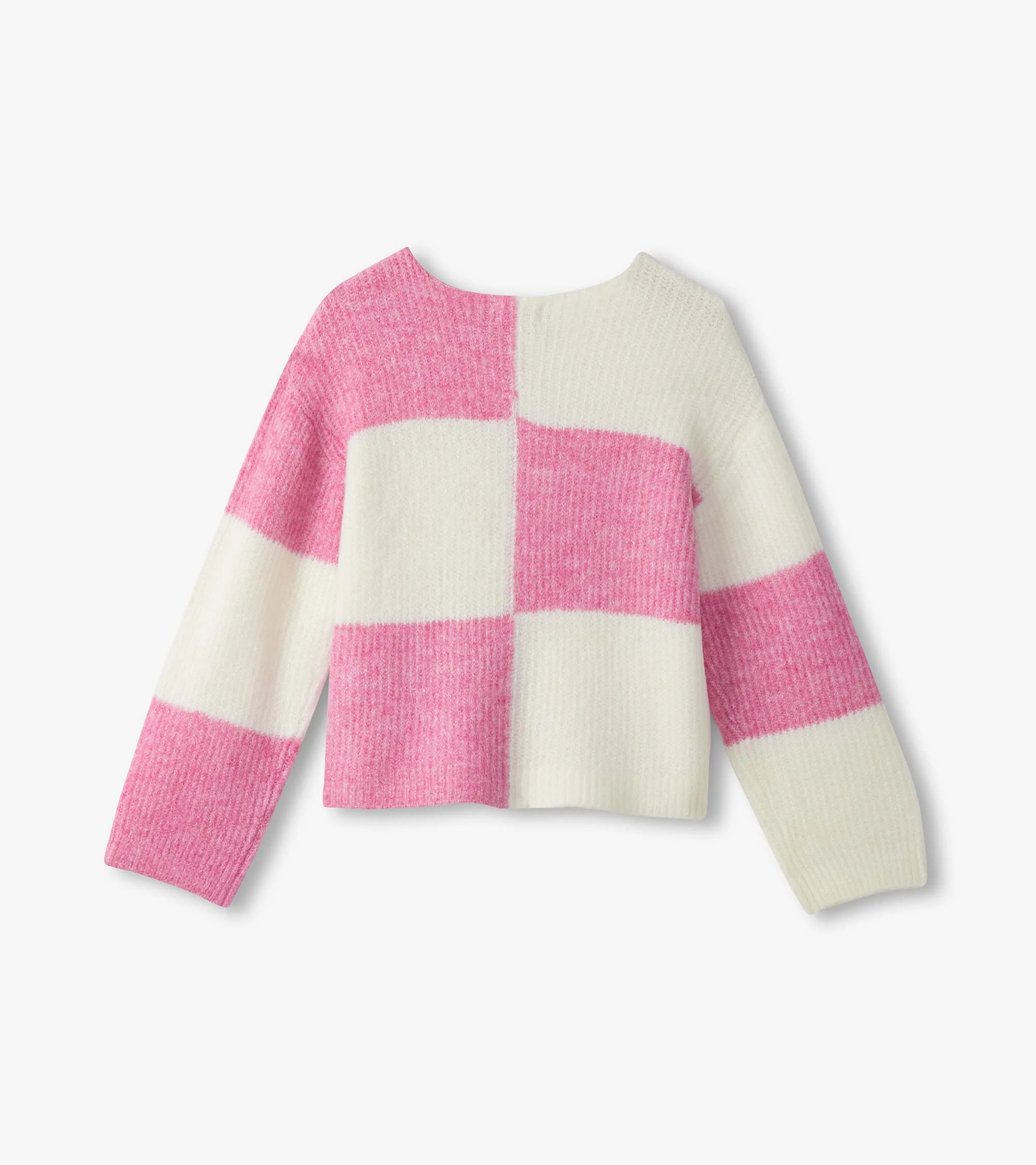Girls Sea Pink Check Drop Shoulder Sweater - Image 3