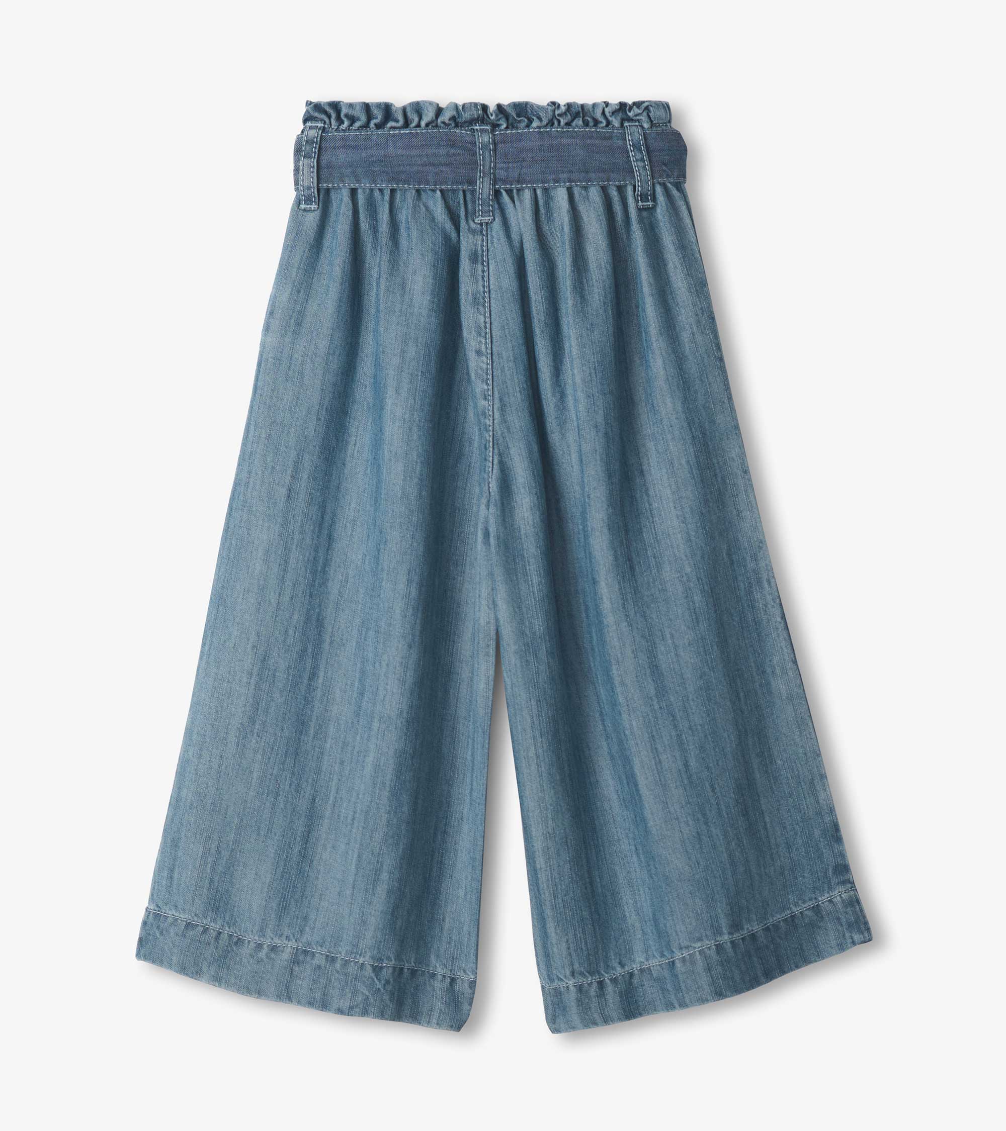Girls Smokey Blue Wash Cropped Paperbag Pants - Image 3