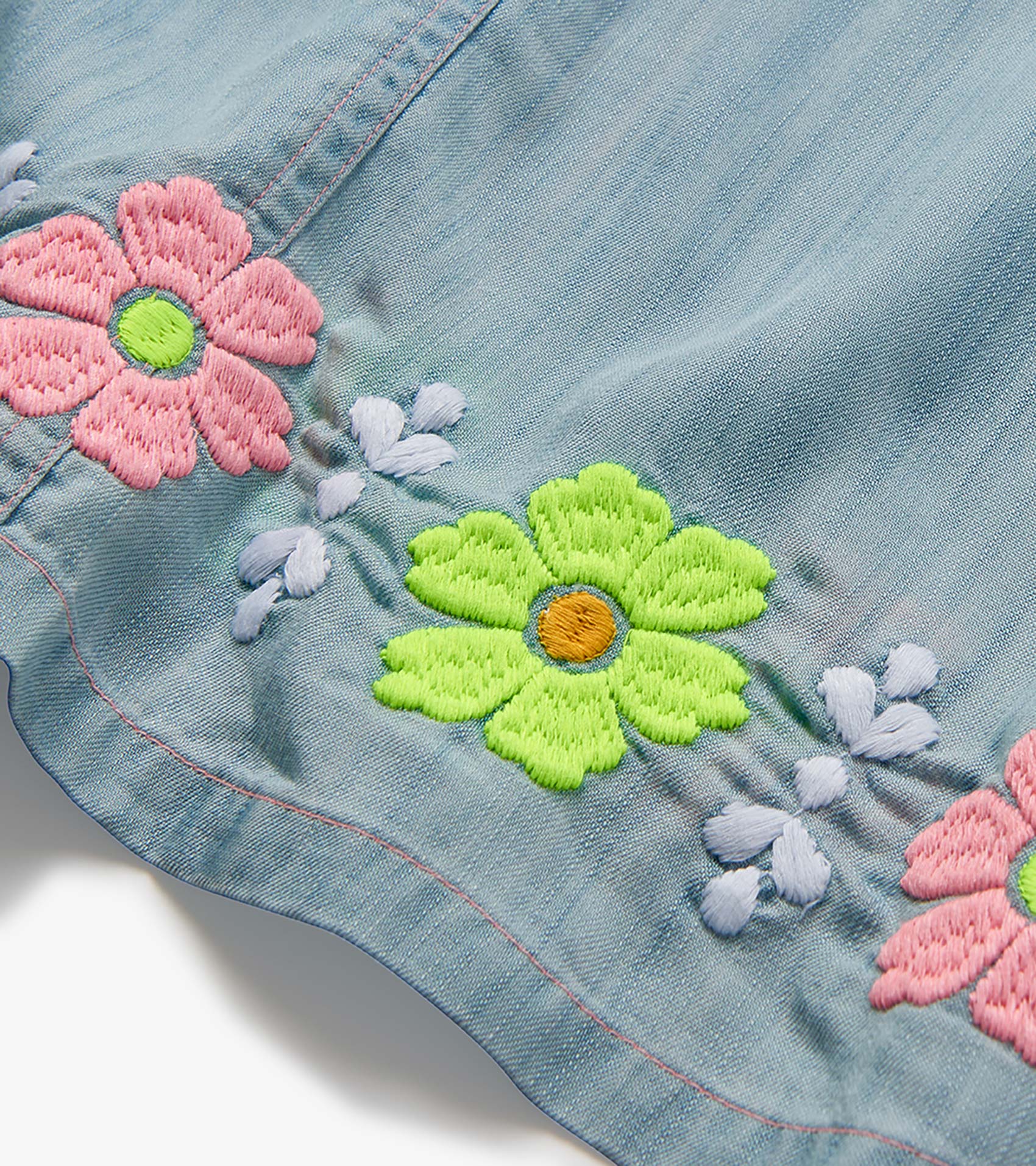 Girls Soft Blue Tencel Embroidered Pinafore Dress - Image 4