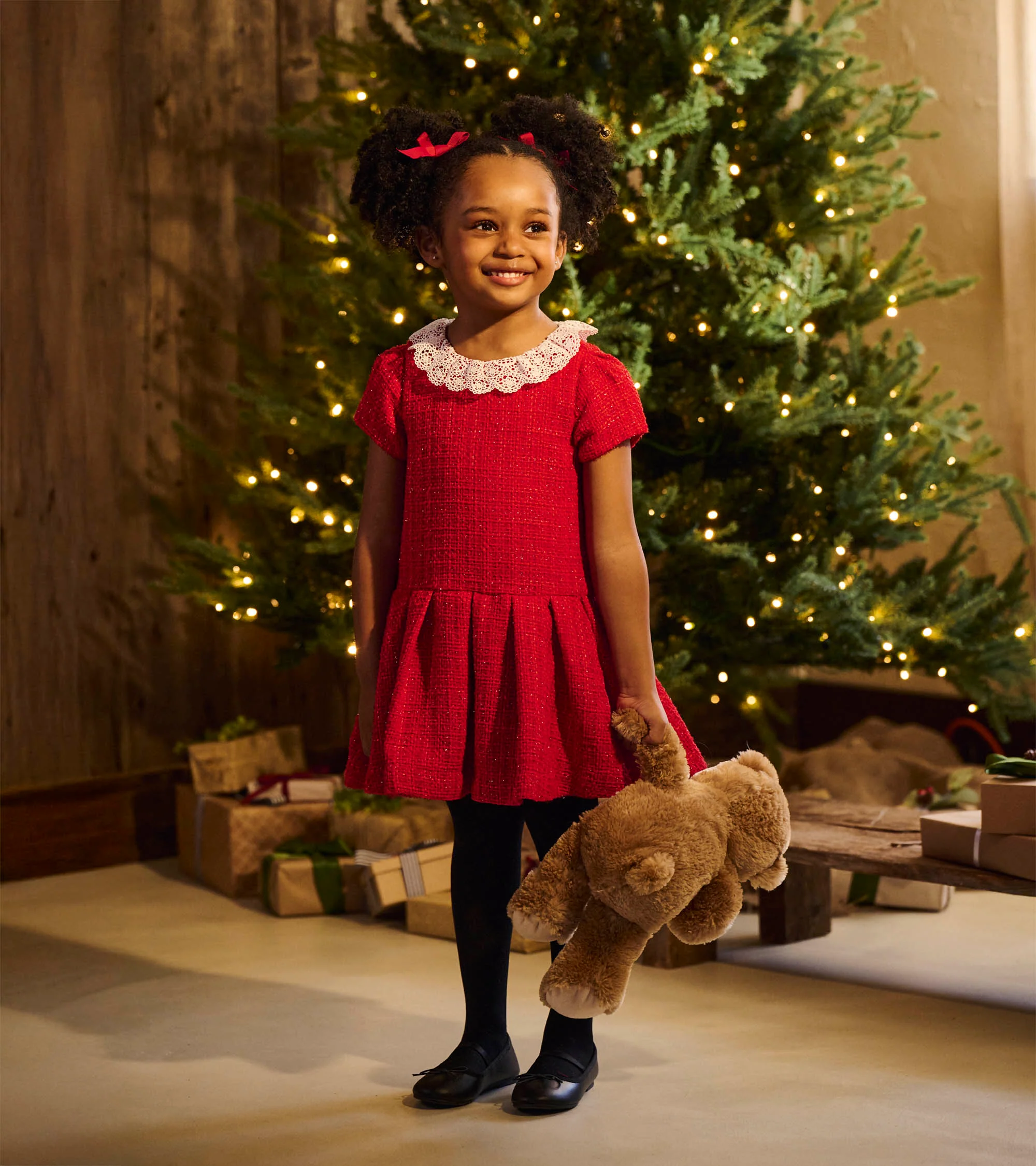 Girls Sparkle Boucle Pleated Lace Collar Dress - Image 2