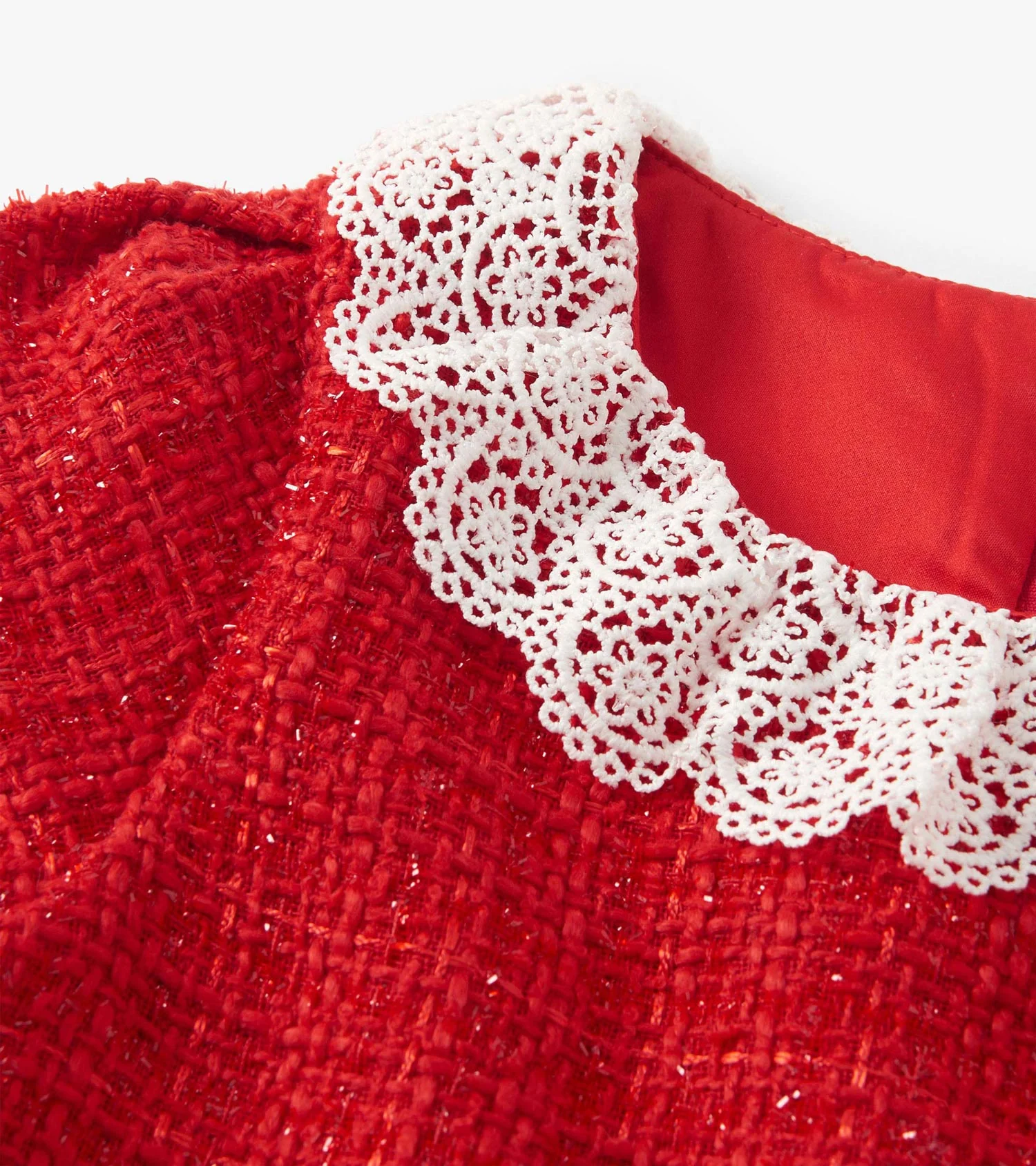 Girls Sparkle Boucle Pleated Lace Collar Dress - Image 5