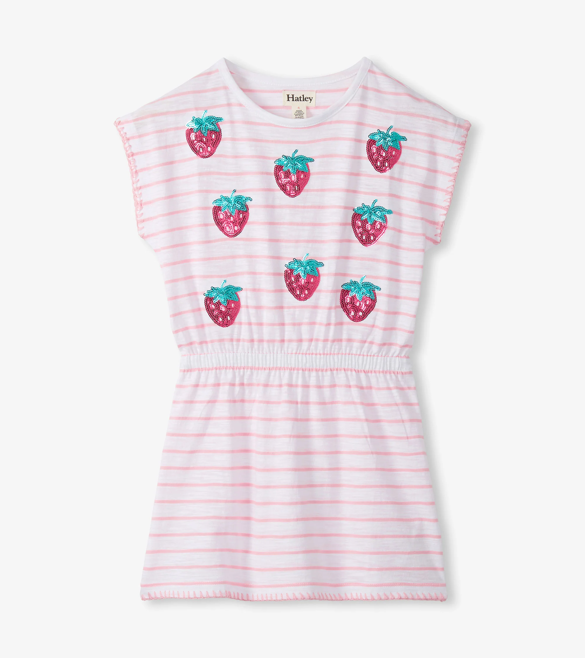 Girls Strawberry Stripes Cinched Waist Dress