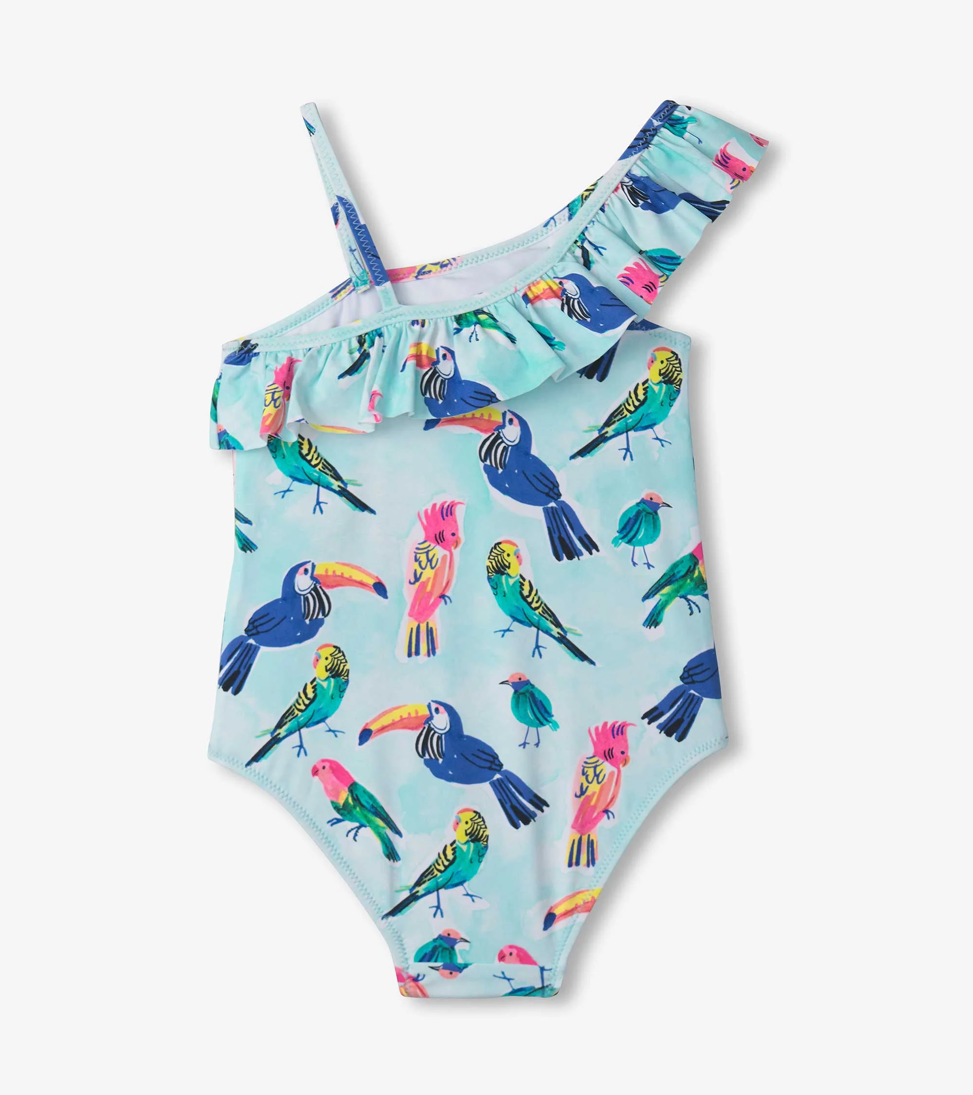 Girls Tropical Birds Ruffle Trim Swimsuit - Image 3