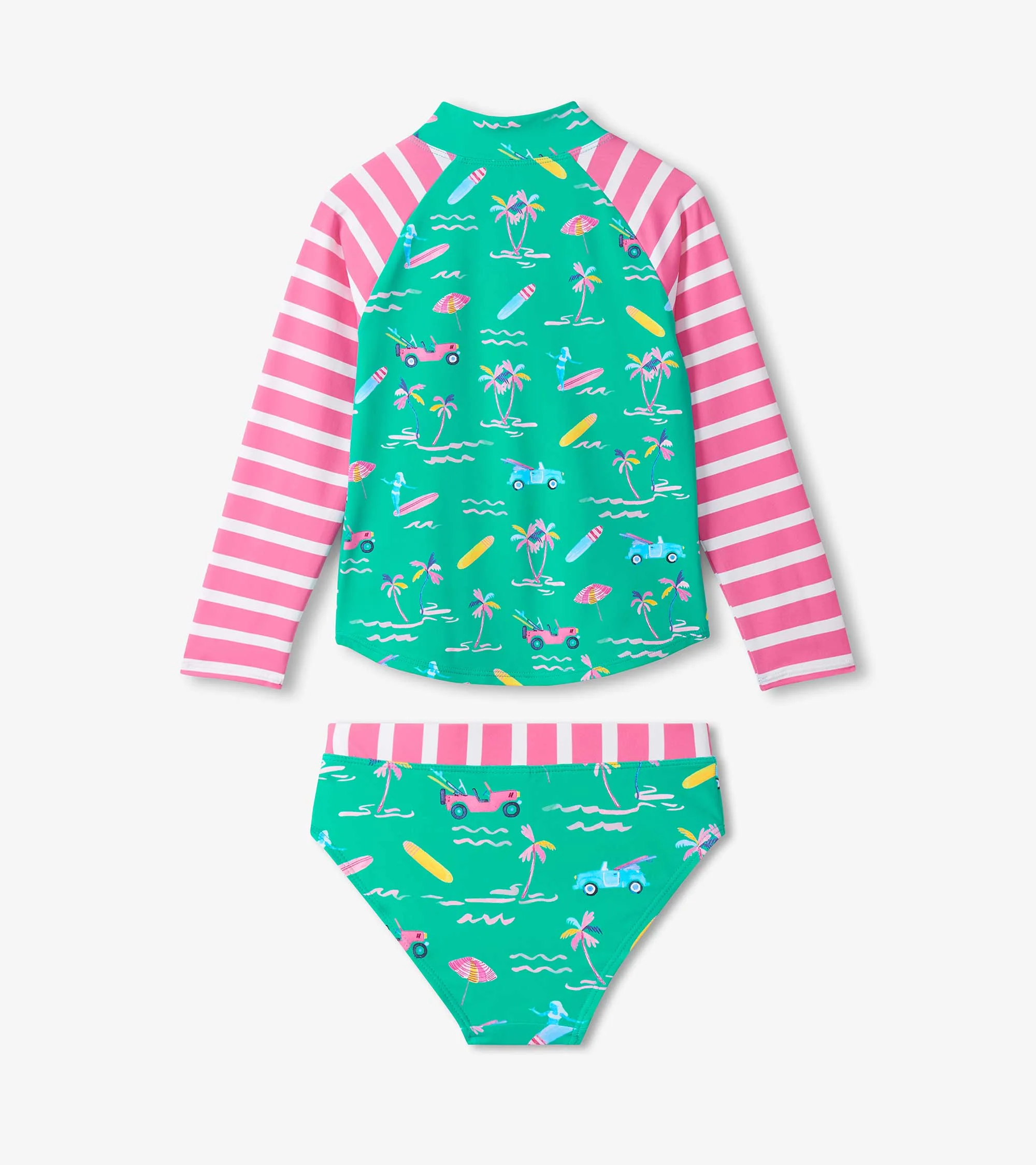 Girls Tropical Long Sleeve Two-Piece Rashguard Swimsuit - Image 2