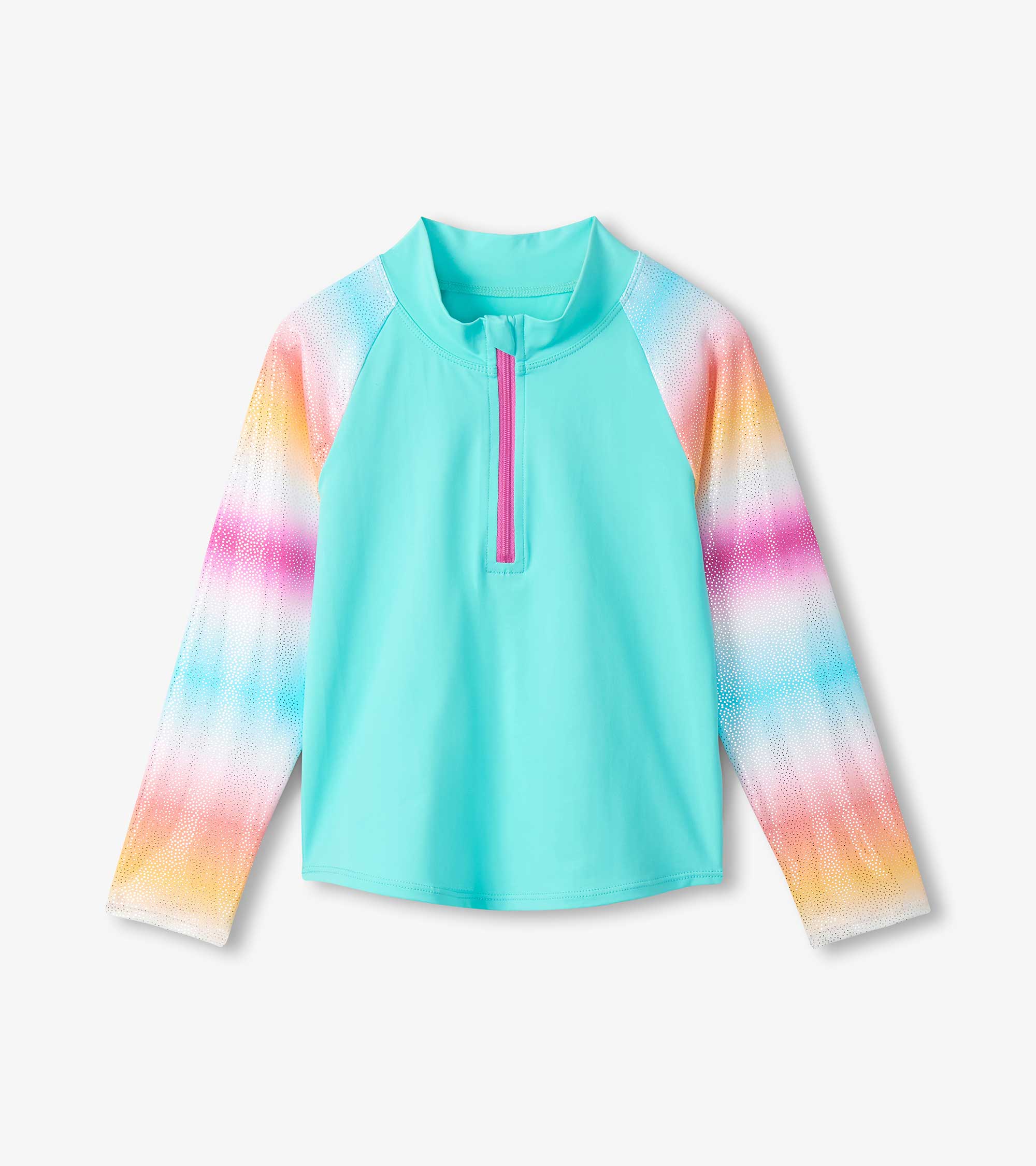 Girls Turquoise Shimmer Long Sleeve Two-Piece Rashguard Swimsuit - Image 3